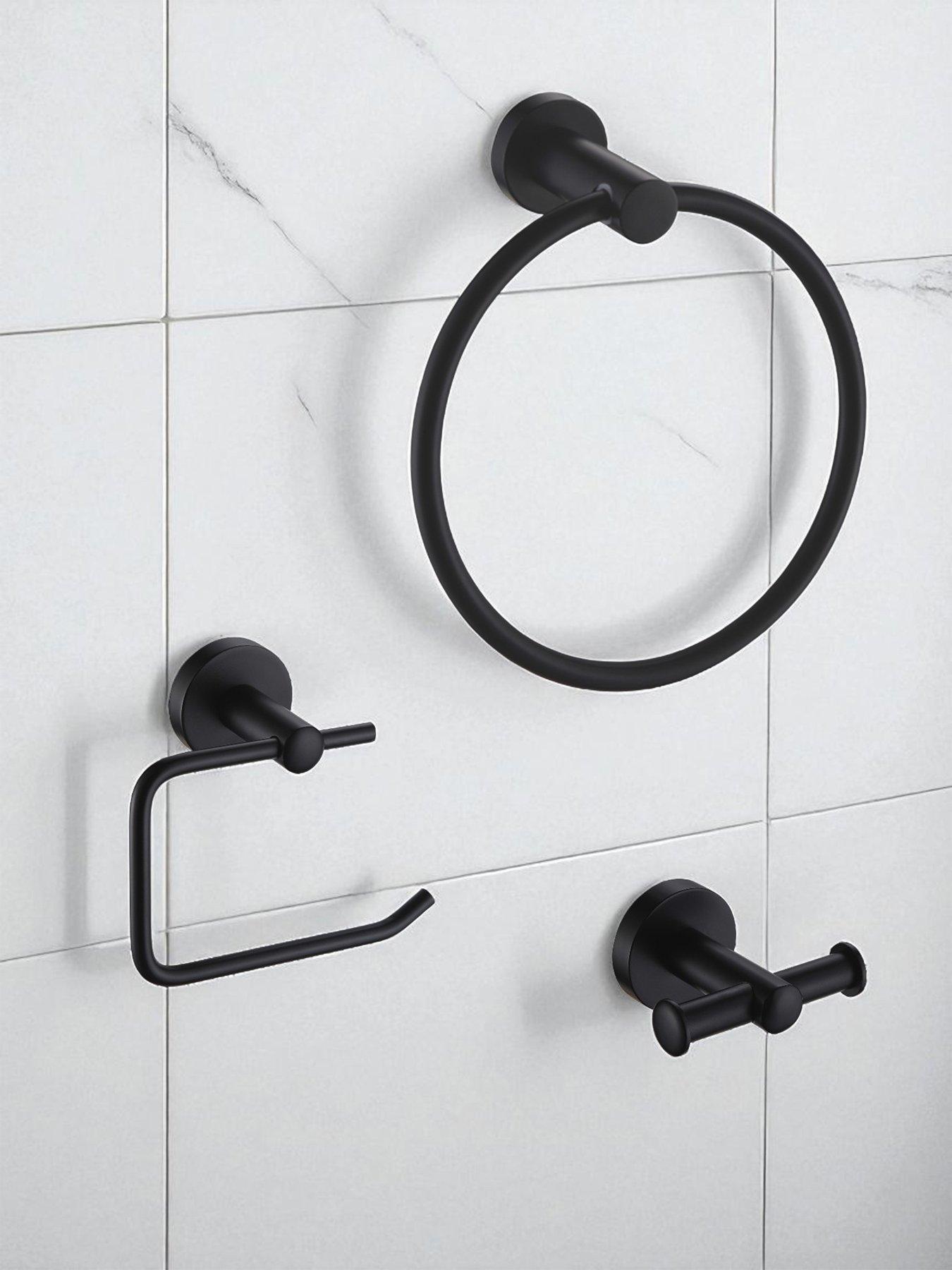 Image 1 of 7 of Showerdrape Modernity Black Steel Wall Mounted 3 Piece Bathroom Accessory Set