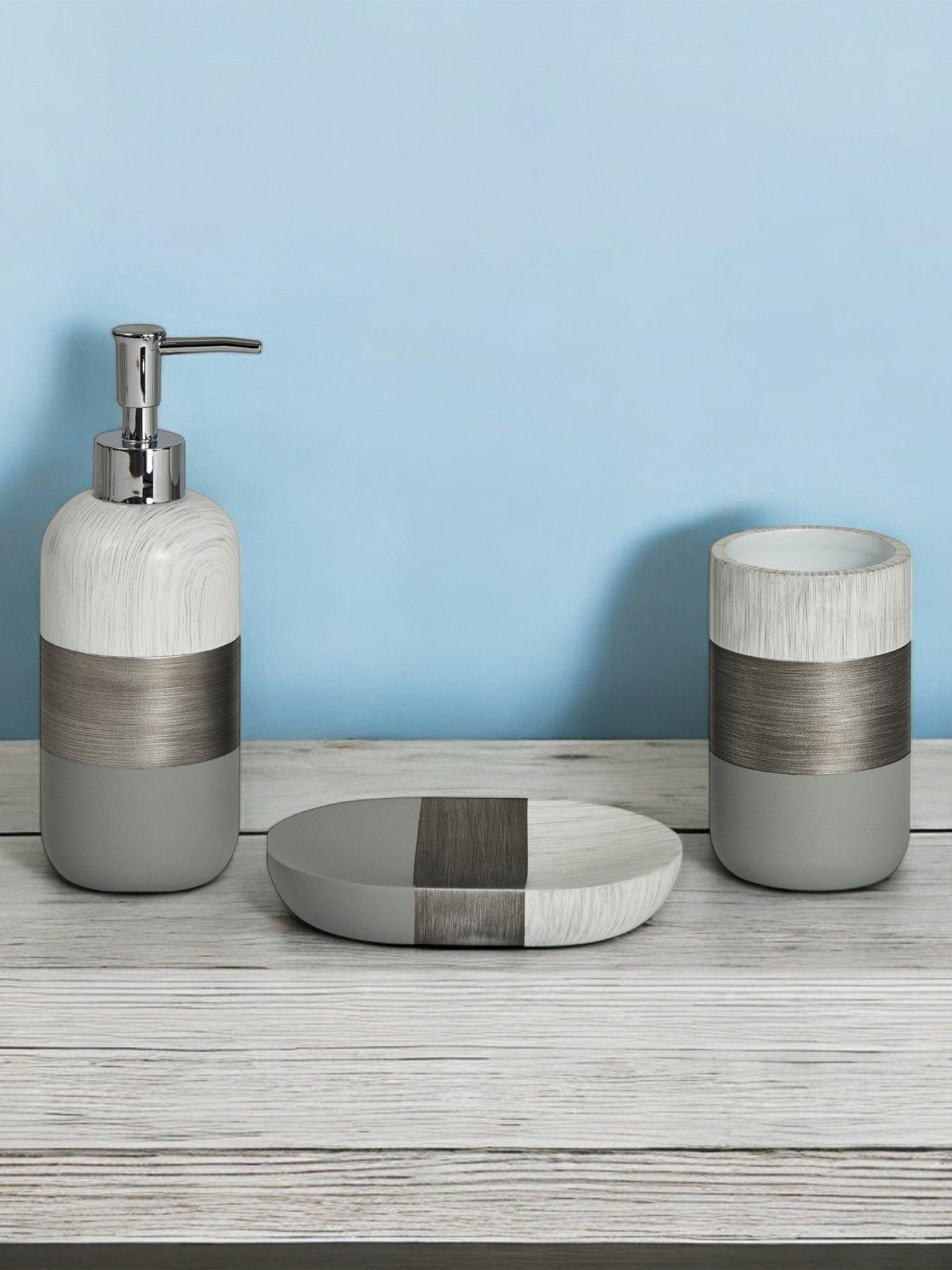 Image 1 of 7 of Showerdrape Luxe Grey/White 4 Piece Bathroom Accessory Set