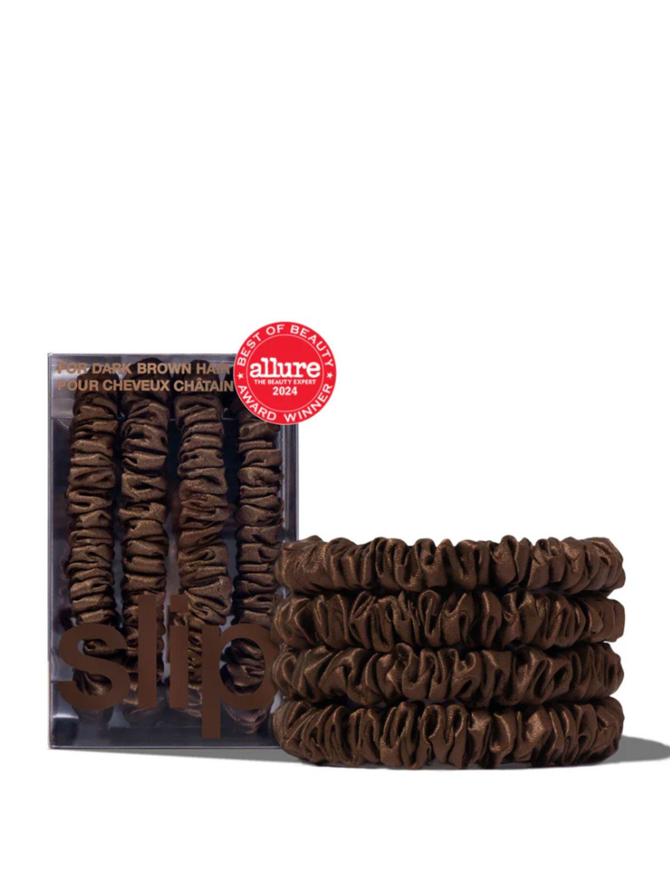 undefined Pure Silk Skinny Scrunchies x 4 - Dark Brown