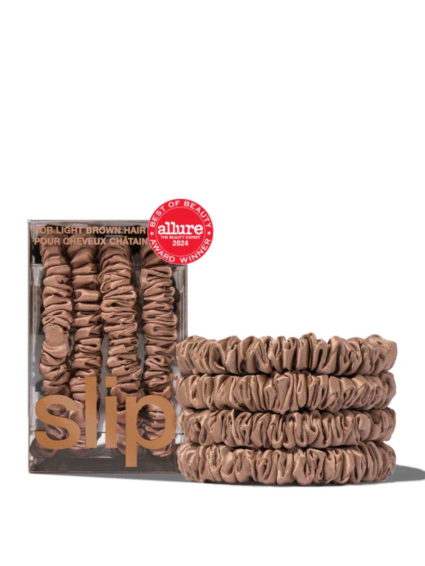 undefined Pure Silk Skinny Scrunchies x 4 - Light Brown