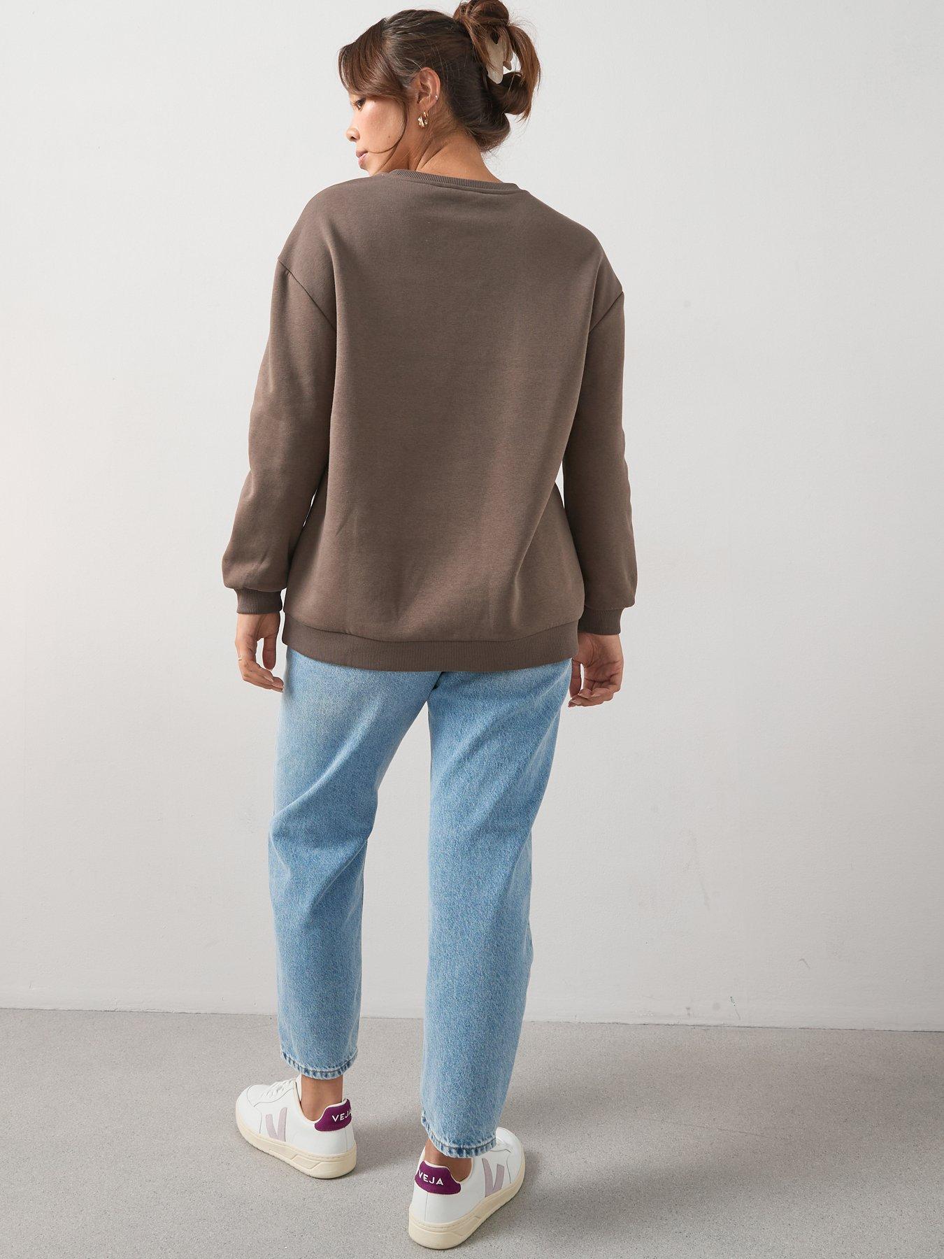 Image 2 of 6 of V by Very Curve Slogan Longline Sweat - Brown