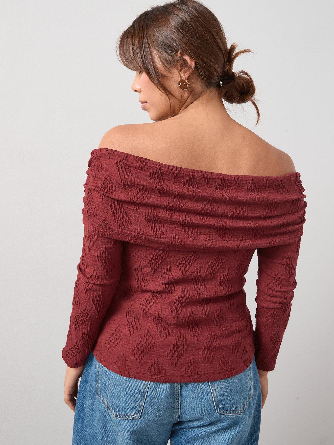 Image 2 of 6 of V by Very Curve Gold Trim Bardot Top - Red