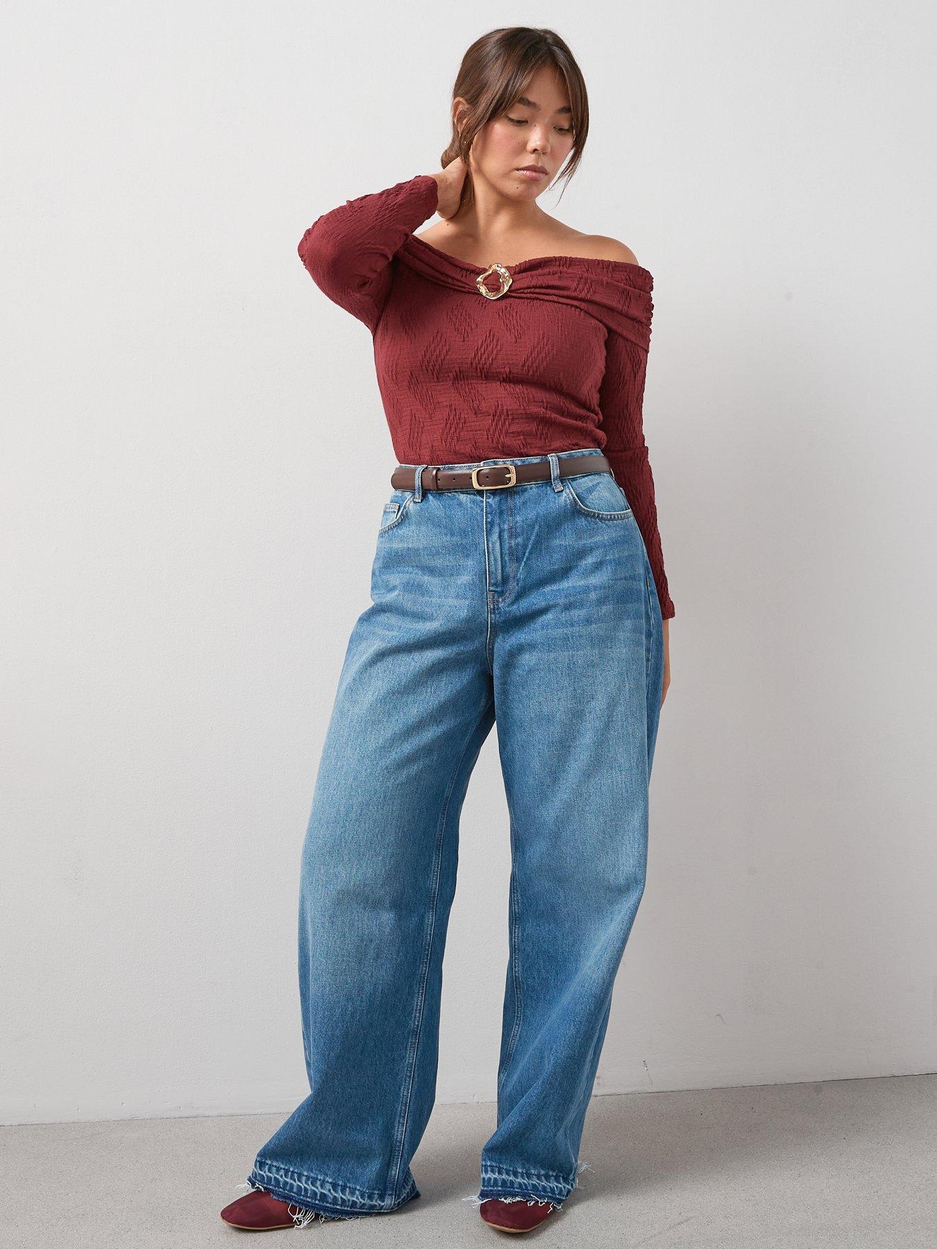 Image 3 of 6 of V by Very Curve Gold Trim Bardot Top - Red