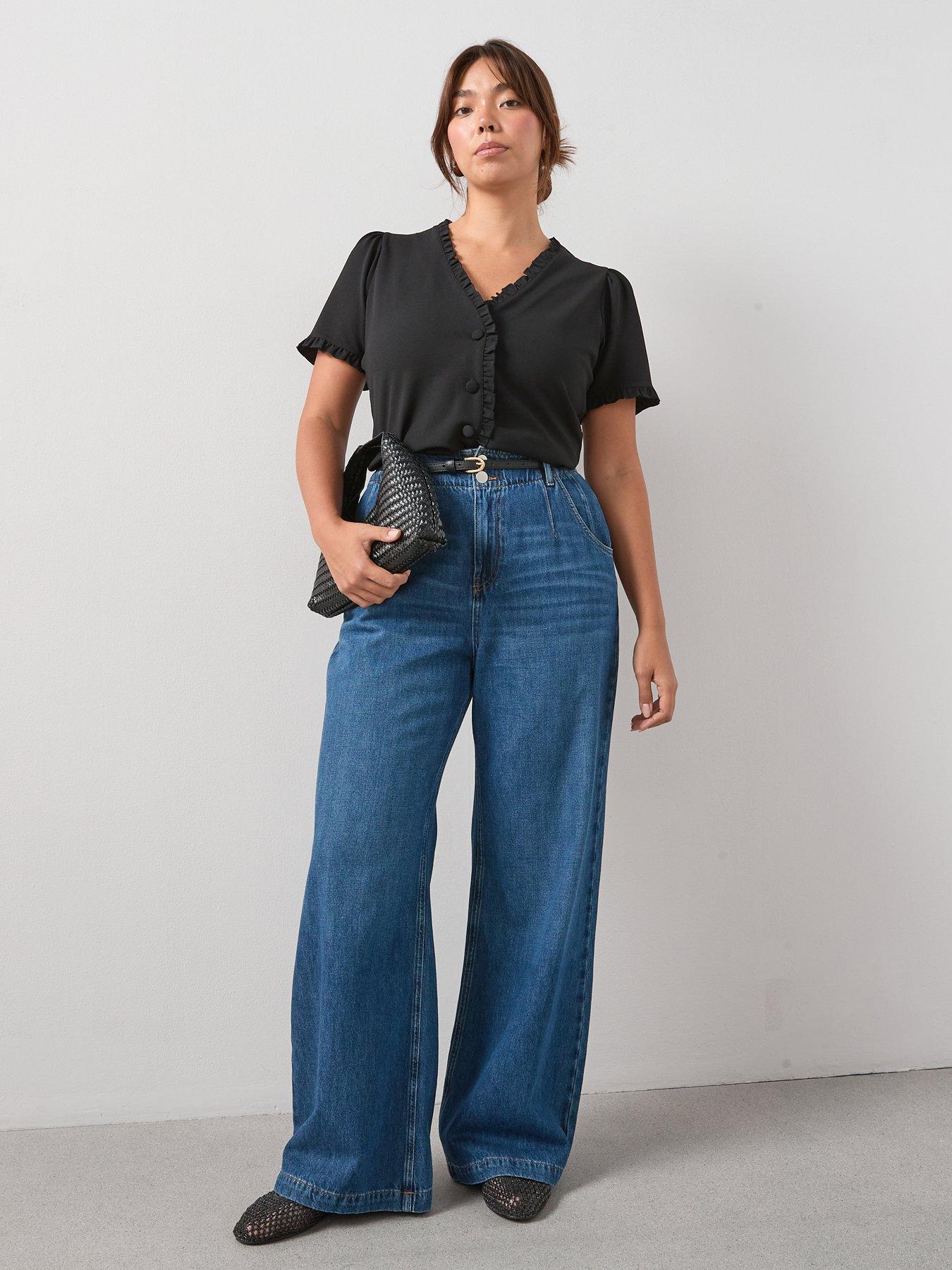 Image 3 of 6 of V by Very Curve Frill Trim Button Top - Black