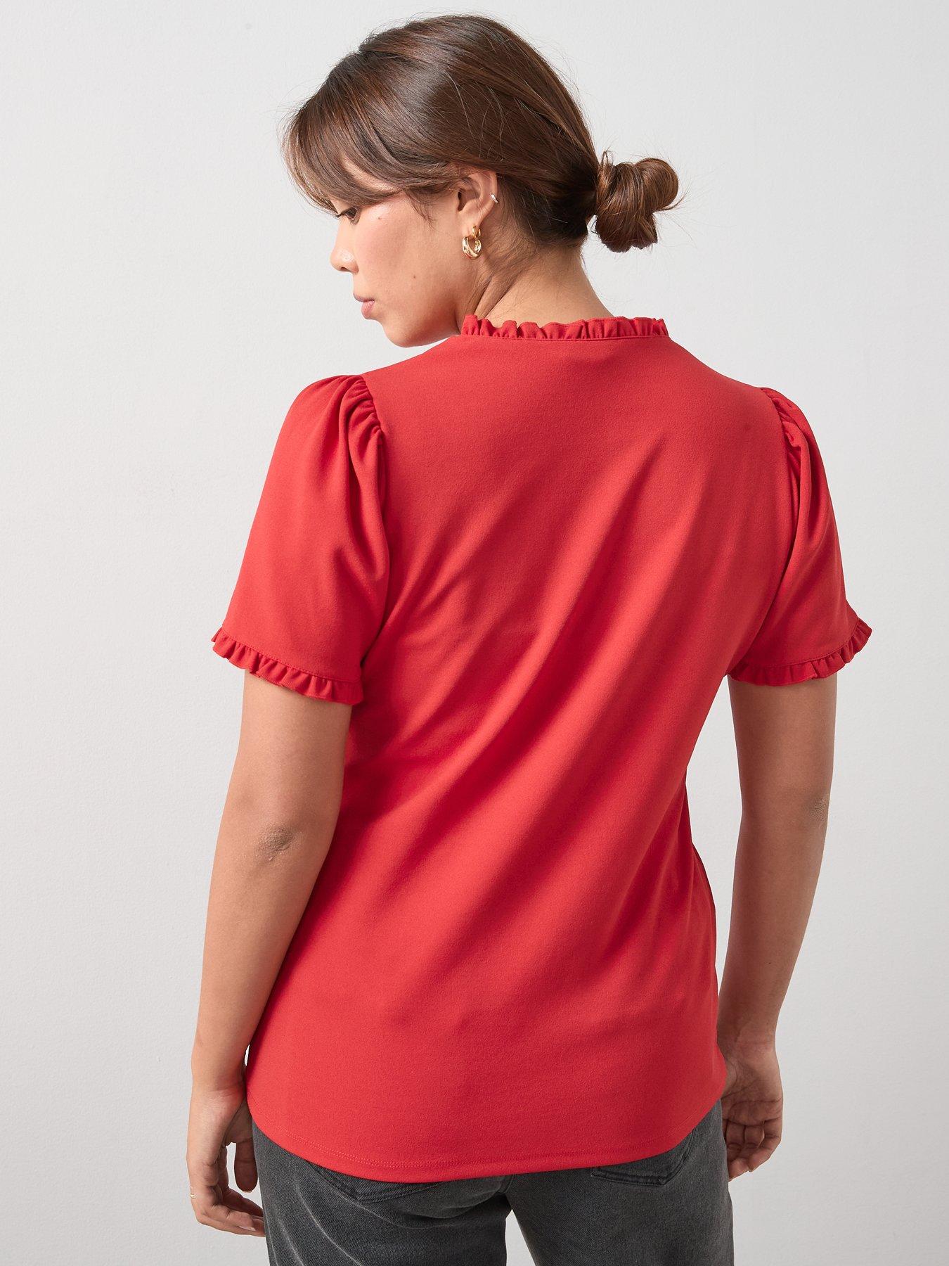 Image 2 of 6 of V by Very Curve Frill Trim Button Top - Red