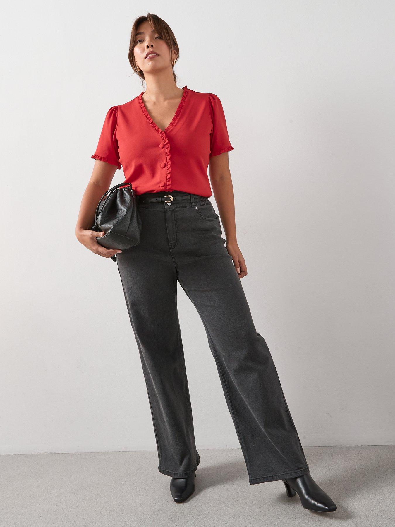 Image 3 of 6 of V by Very Curve Frill Trim Button Top - Red