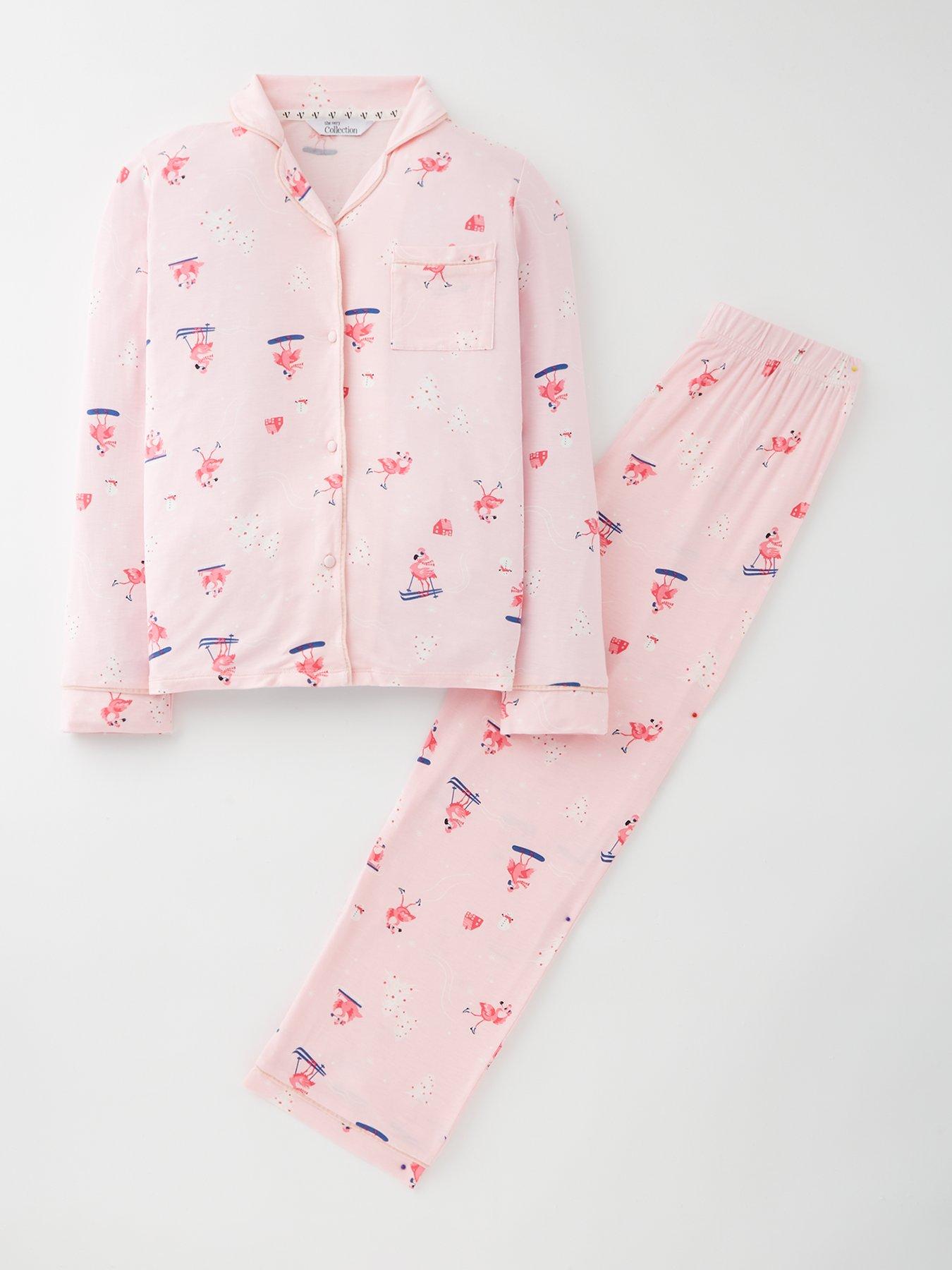 Image 2 of 5 of The Very Collection Girls Family Christmas Pyjamas Flamingo Mini Me Set - Pink
