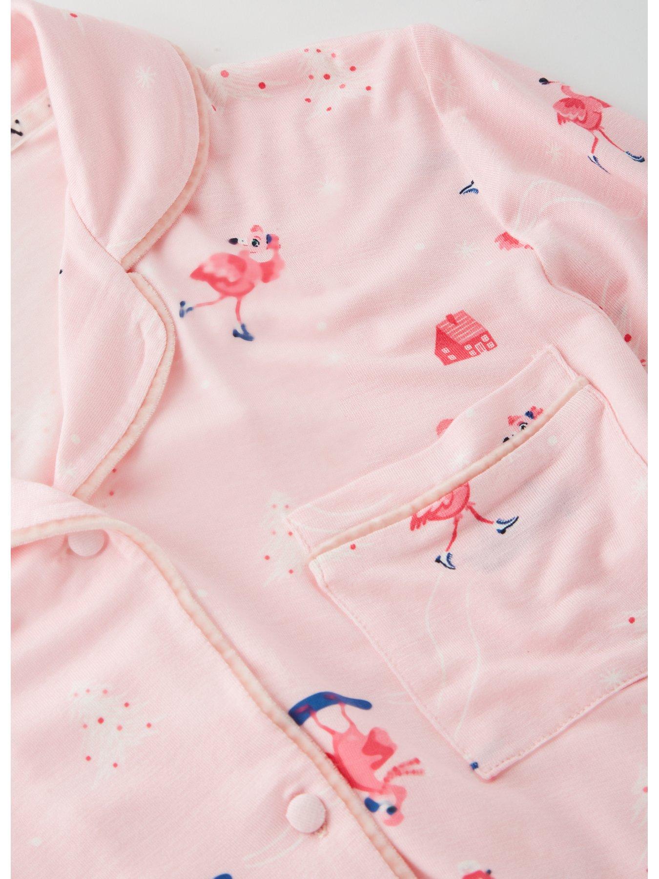 Image 5 of 5 of The Very Collection Girls Family Christmas Pyjamas Flamingo Mini Me Set - Pink