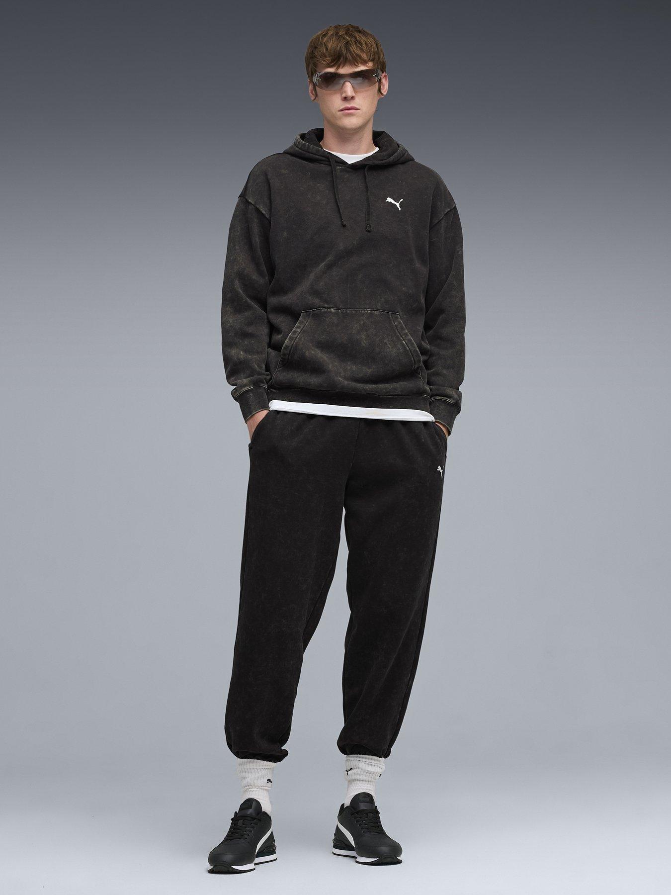 Image 3 of 5 of Puma Mens Essentials Elevated Relaxed Wash Hoodie Fleece - Black