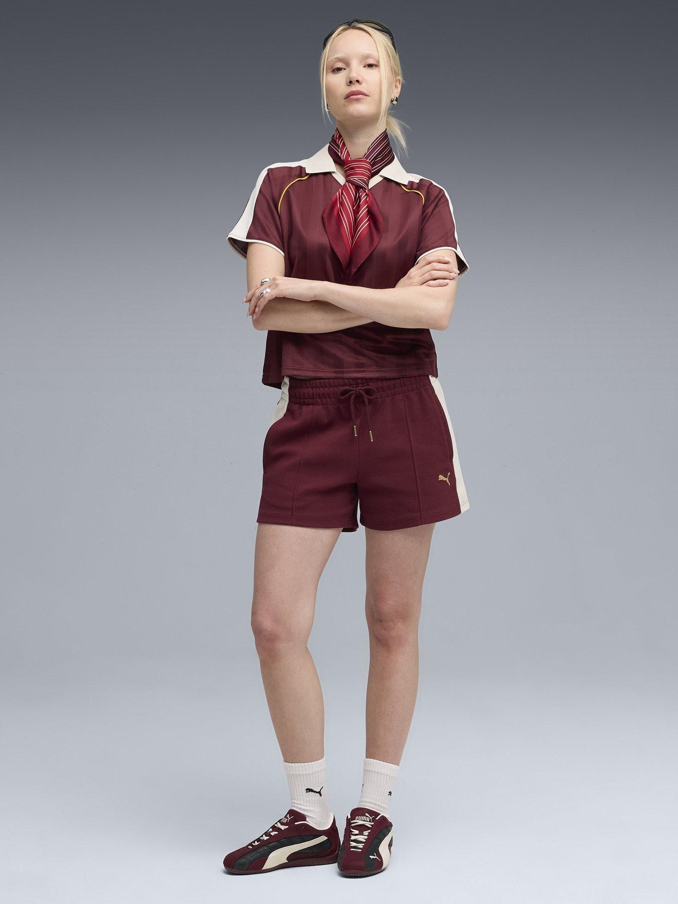  image of puma-womens-t7-pintuck-shorts-4inch-red