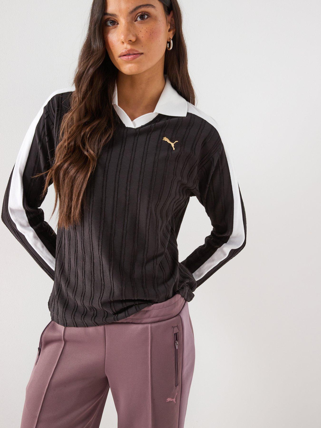 Puma Womens T7 Relaxed Long Sleeve Polo - Black