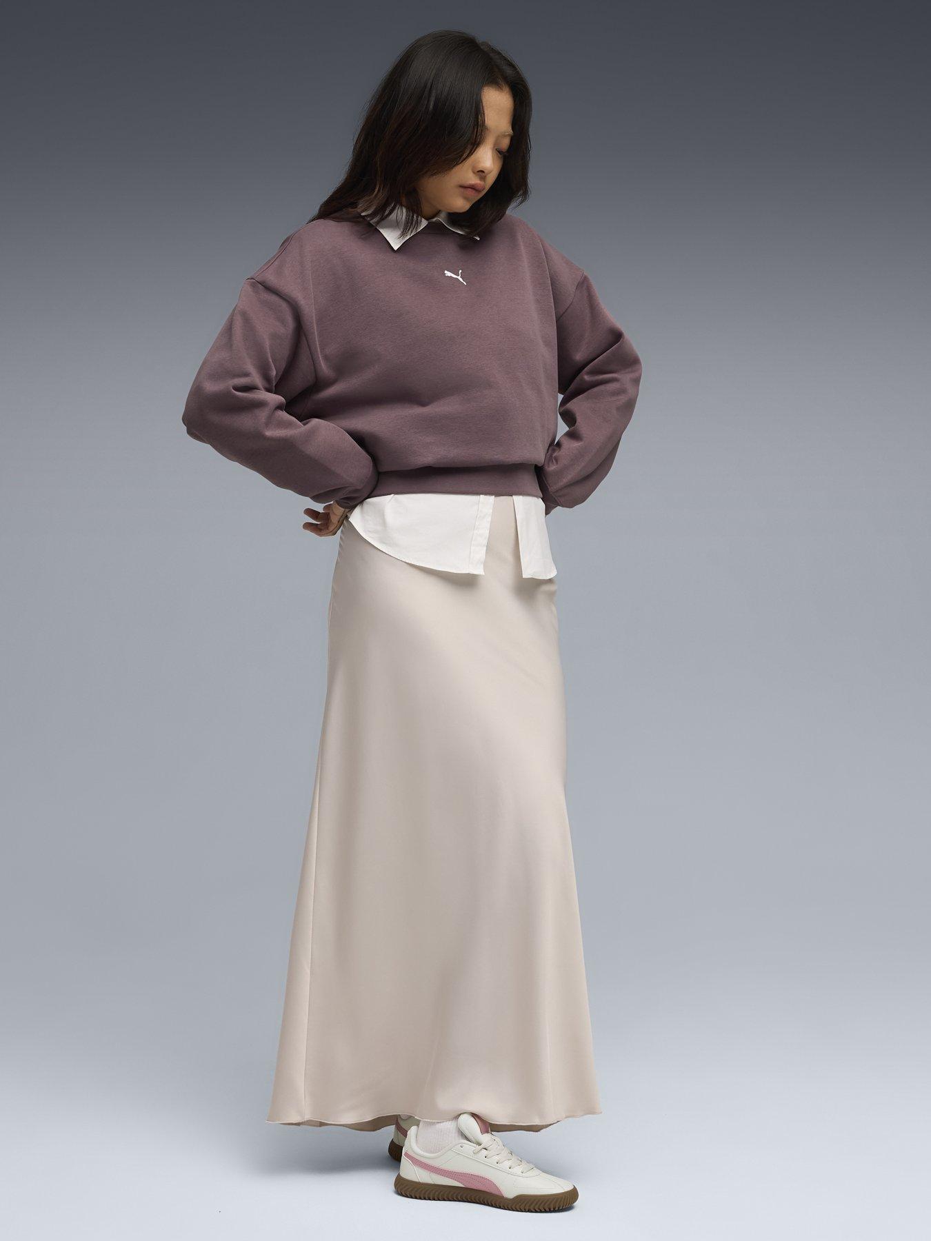  image of puma-womens-essentials-oversized-crew-fleece-red