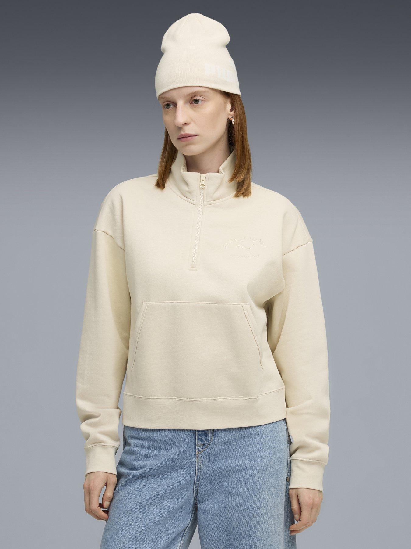 front image of puma-class-comfort-half-zip-short-crew-cream