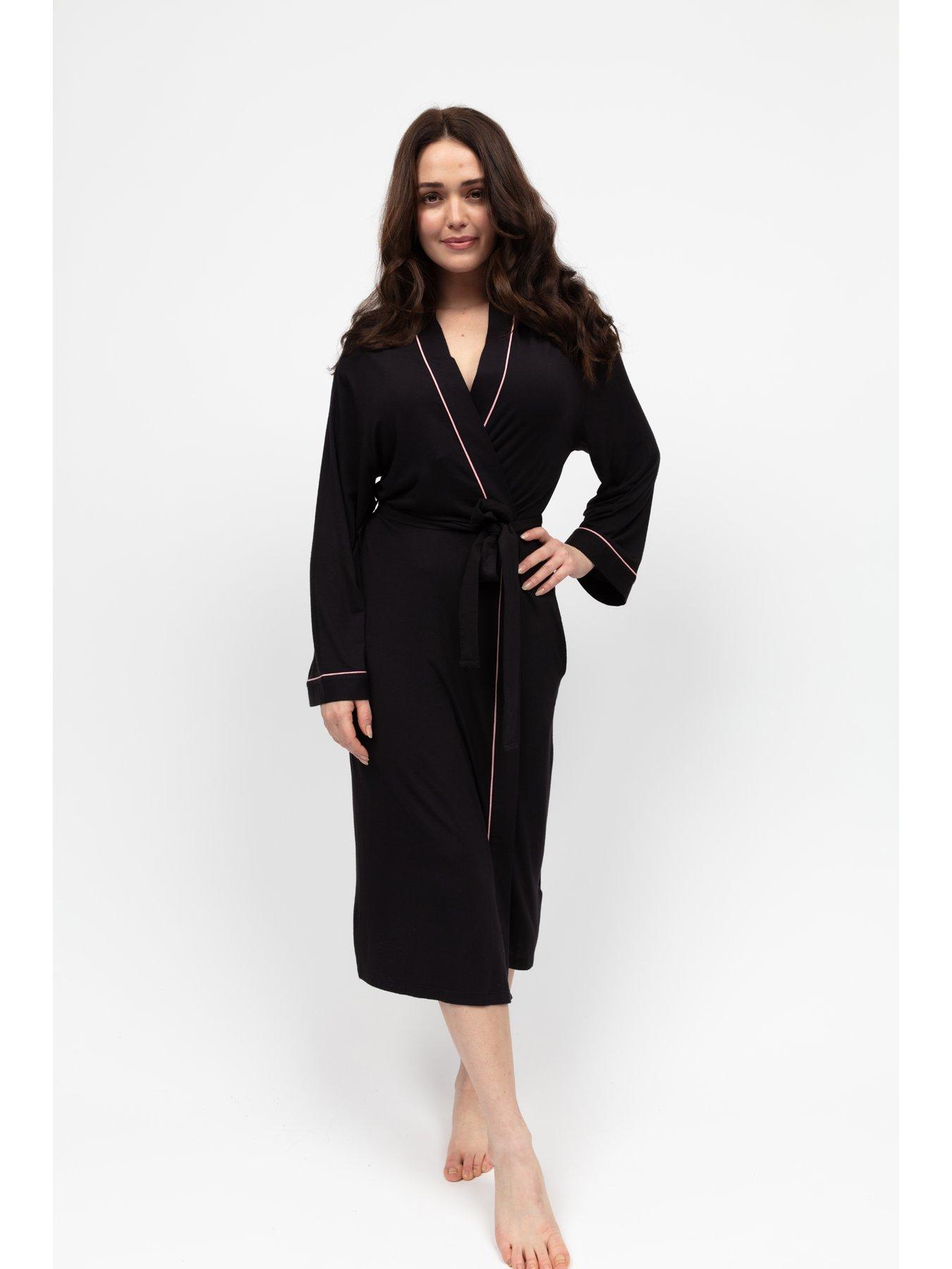 undefined Jersey Long Sleeve Long Dressing Gown - Bonnie Black