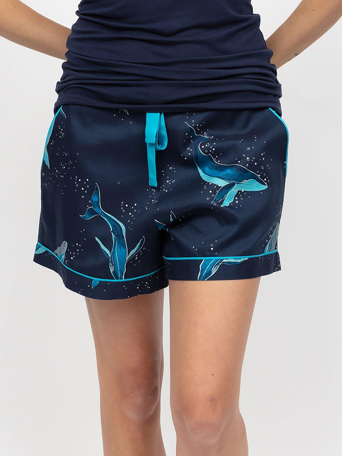 undefined Marina Navy Whale Print Pyjama Shorts - Navy