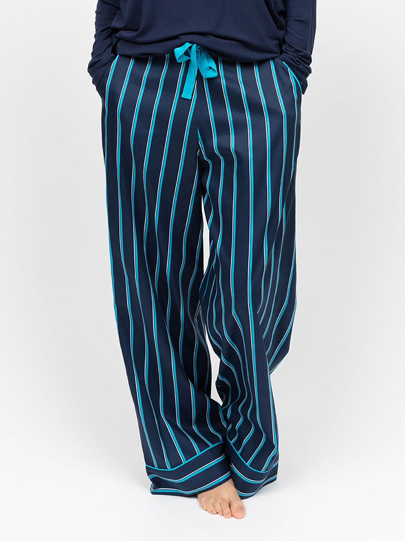 Image 1 of 3 of Cyberjammies Marina Navy Printed Stripe Wide Leg Pyjama Bottoms - Navy - Blue