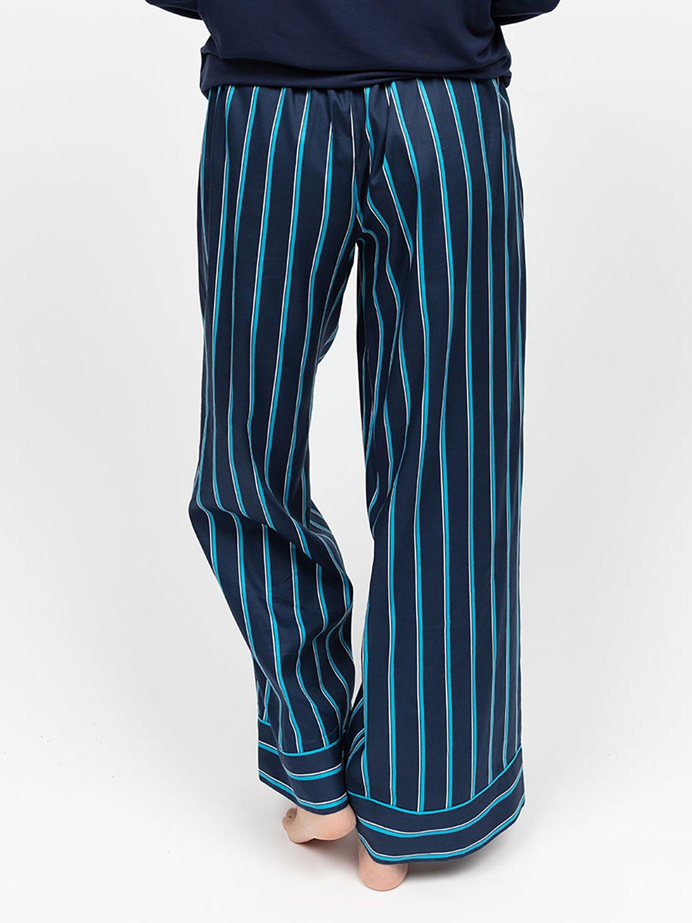Image 2 of 3 of Cyberjammies Marina Navy Printed Stripe Wide Leg Pyjama Bottoms - Navy - Blue