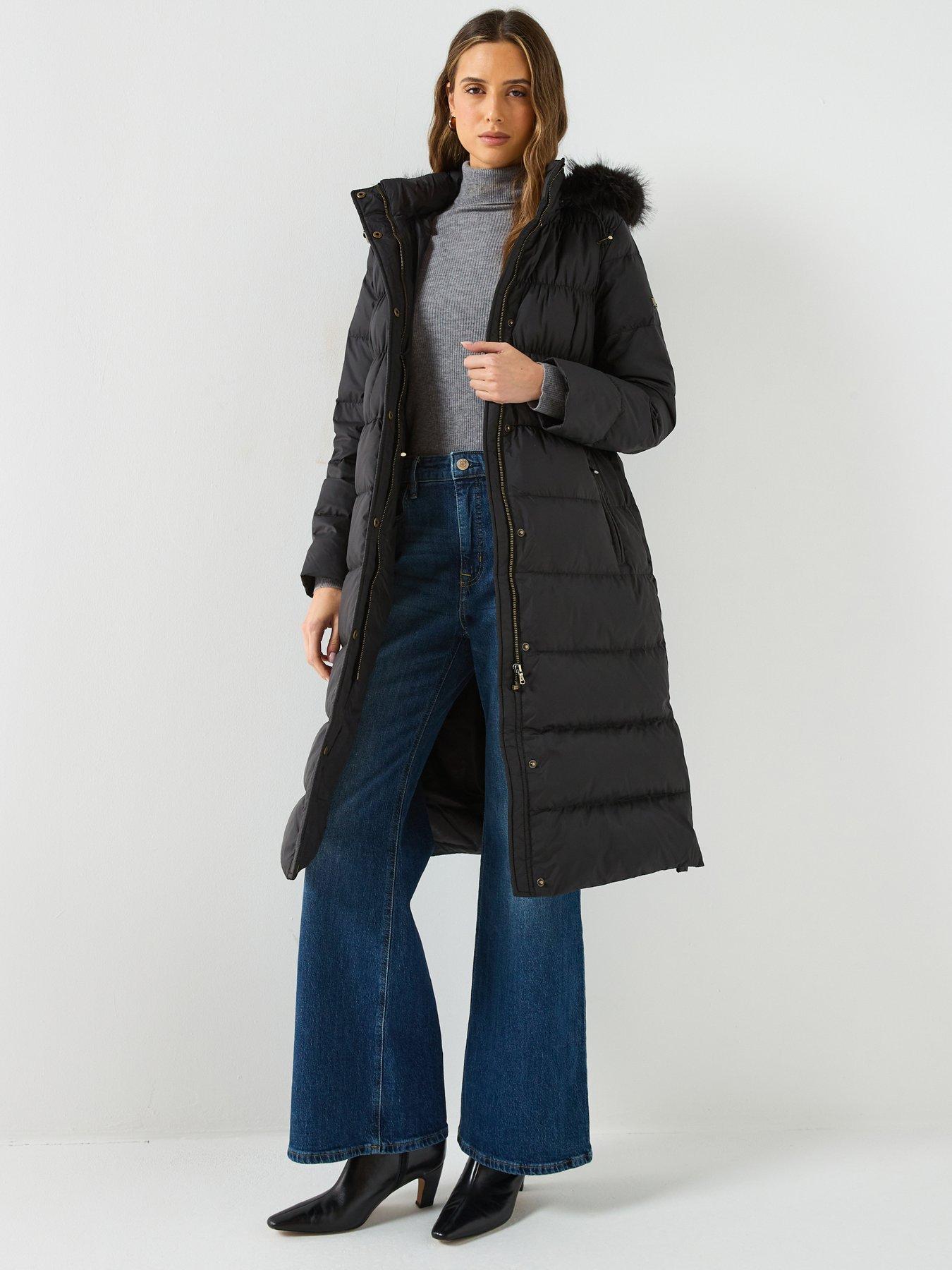 Lauren by Ralph Lauren Long Padded Hooded Coat - Black