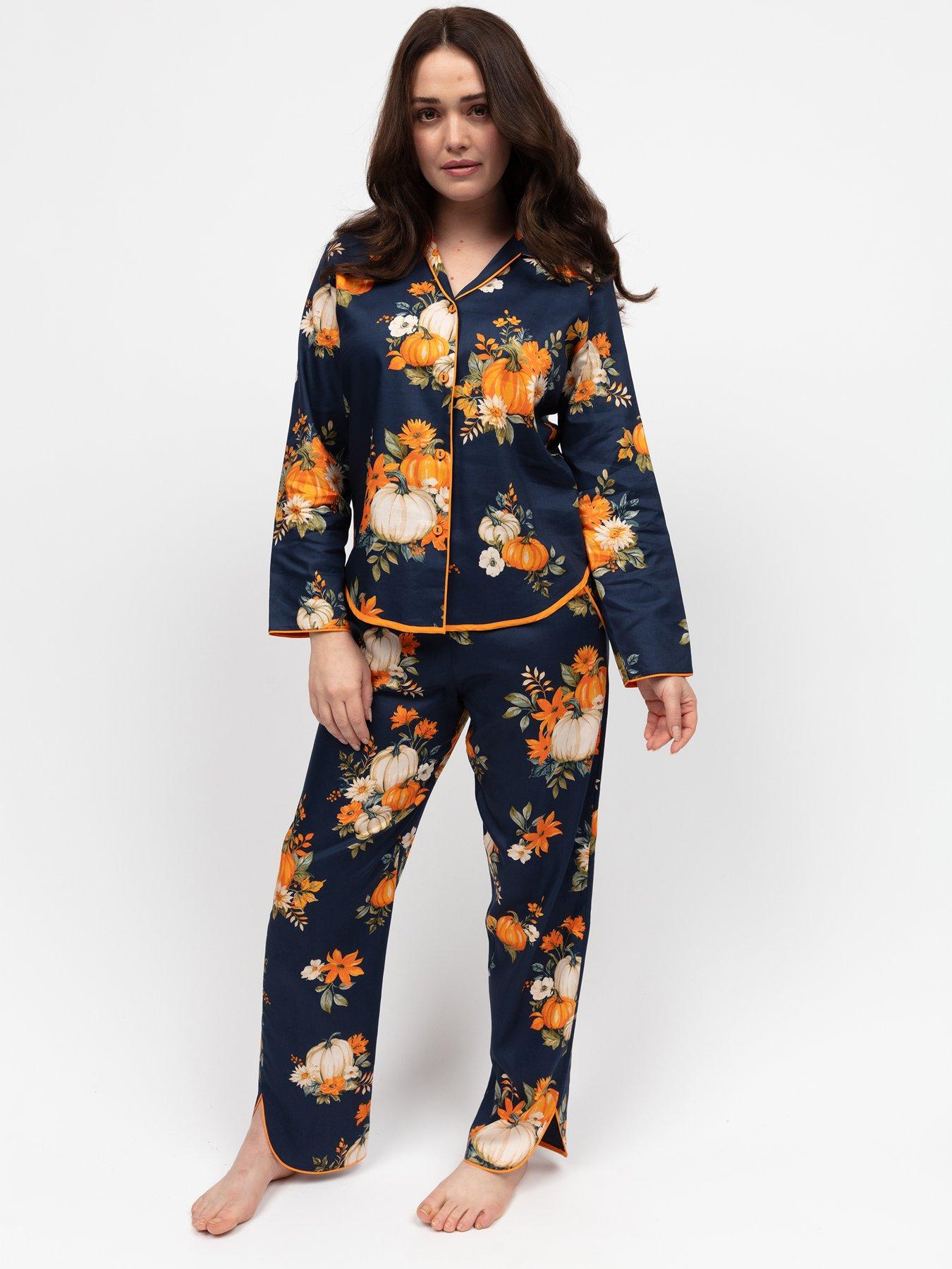 undefined Auburn Navy Pumpkin Print Long Sleeve Pyjama Set - Navy