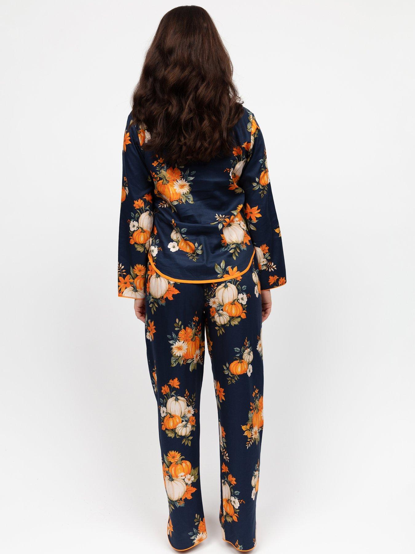 Image 2 of 4 of Cyberjammies Auburn Navy Pumpkin Print Long Sleeve Pyjama Set - Navy