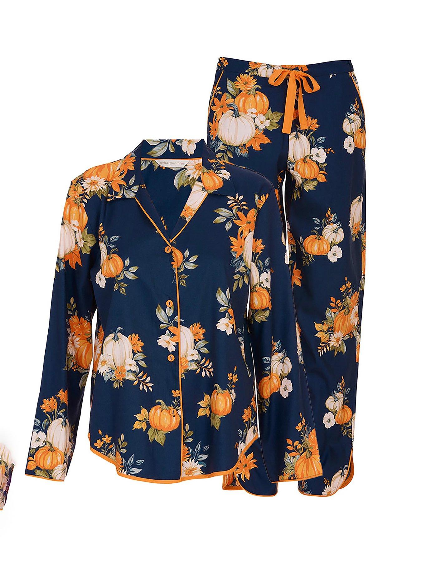 Image 4 of 4 of Cyberjammies Auburn Navy Pumpkin Print Long Sleeve Pyjama Set - Navy