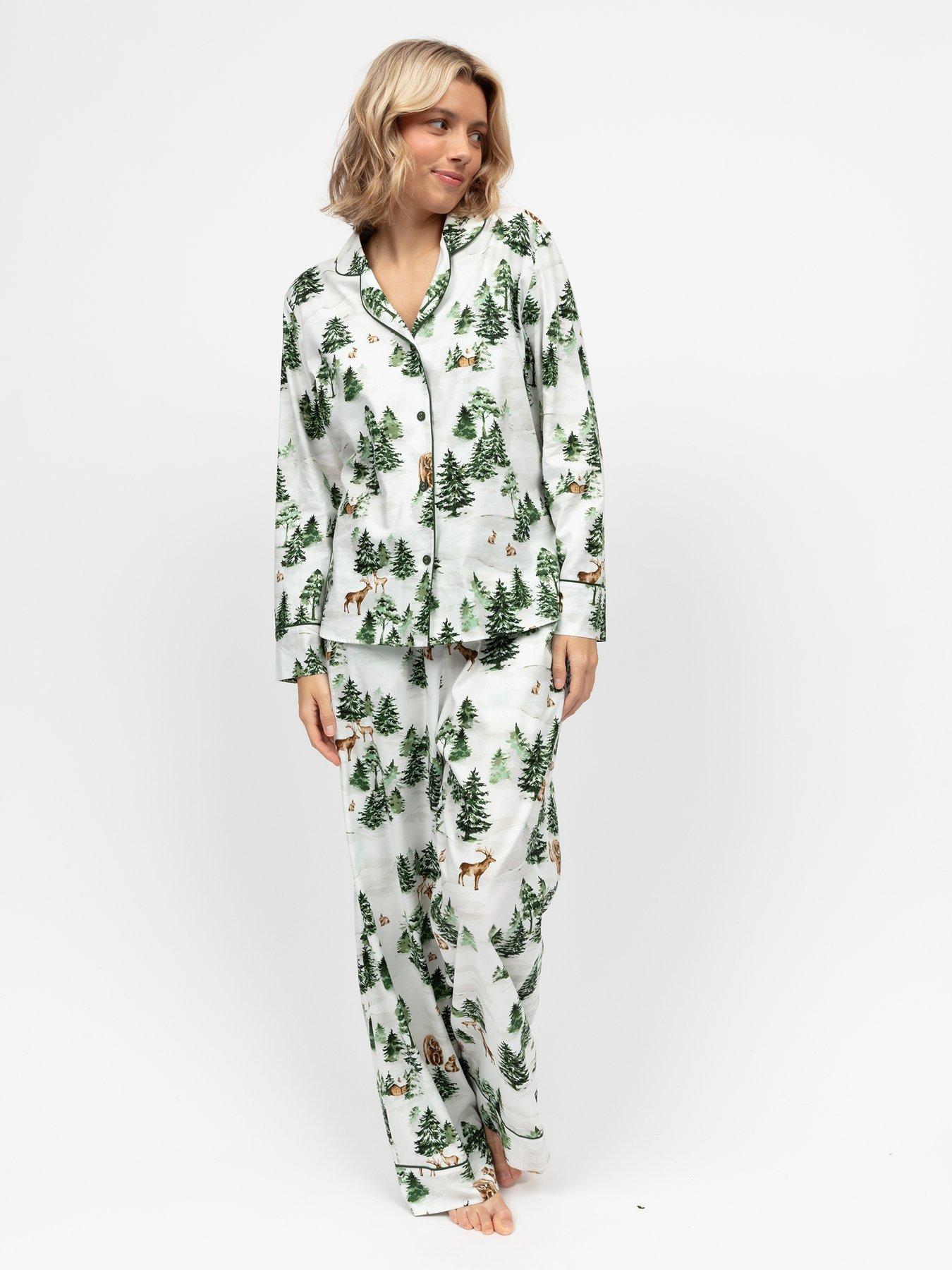 Cyberjammies Fern Olive Green Alpine Print Pyjama Set - Ivory