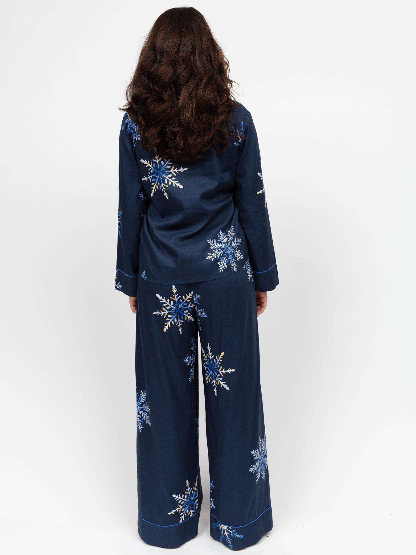 Image 2 of 4 of Cyberjammies Frosty Navy Snowflake Print Pyjama Set - Blue