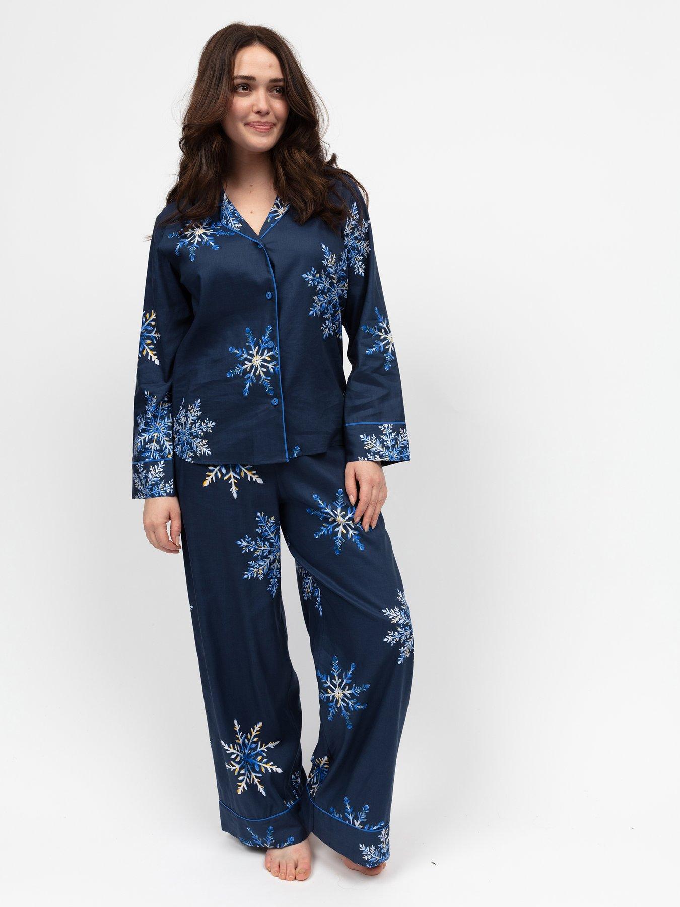 Image 3 of 4 of Cyberjammies Frosty Navy Snowflake Print Pyjama Set - Blue