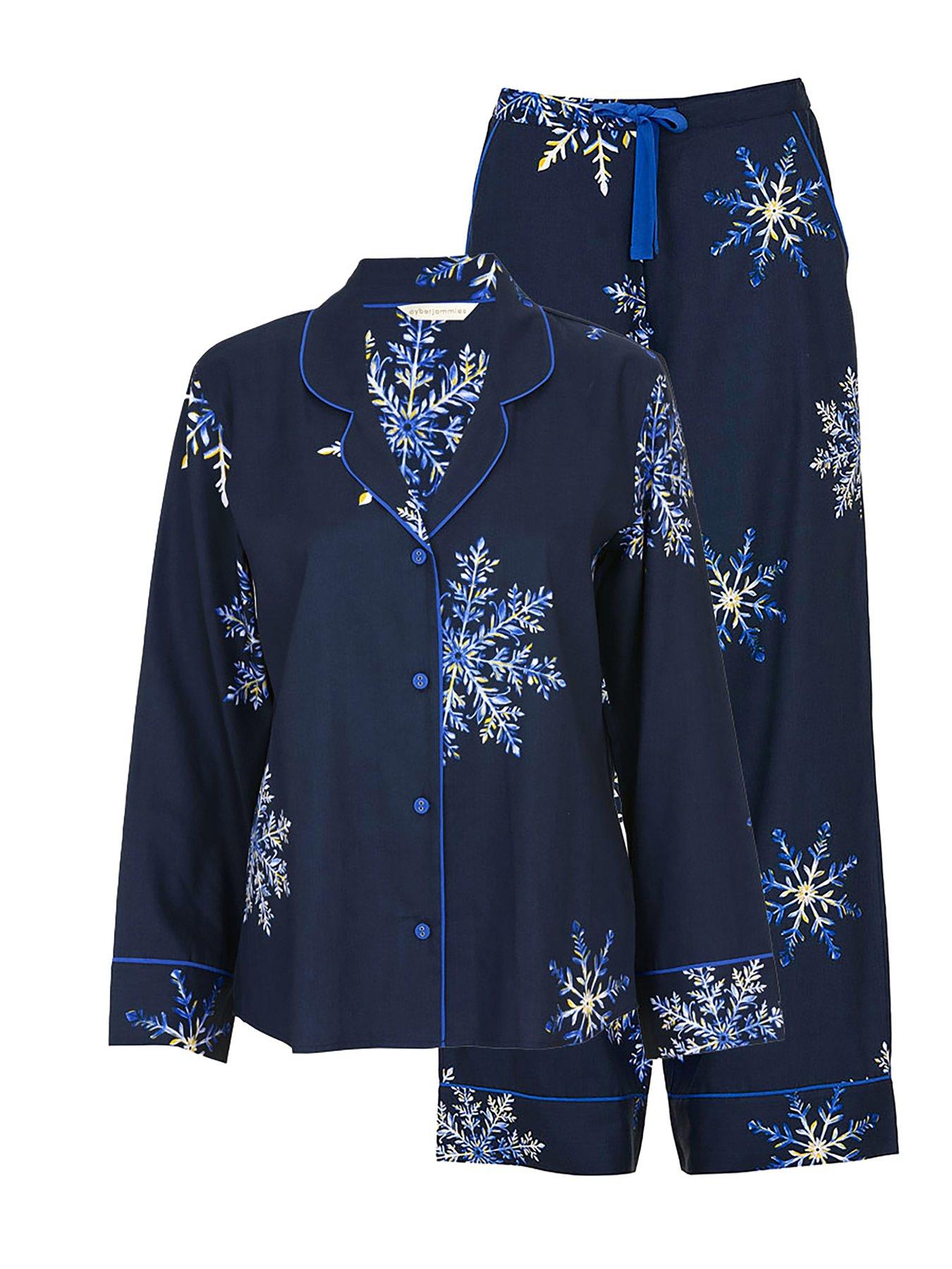 Image 4 of 4 of Cyberjammies Frosty Navy Snowflake Print Pyjama Set - Blue