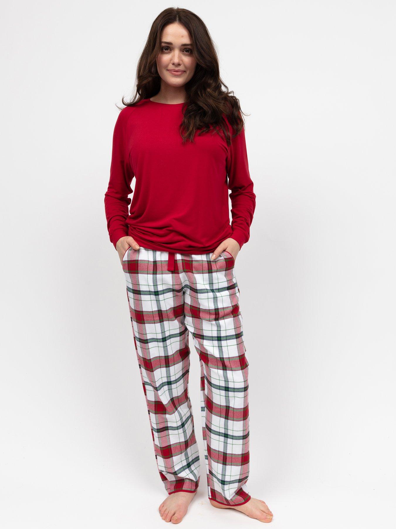 Cyberjammies Blaze Red Slouch Jersey Top  &  Check Pyjama Set - Red