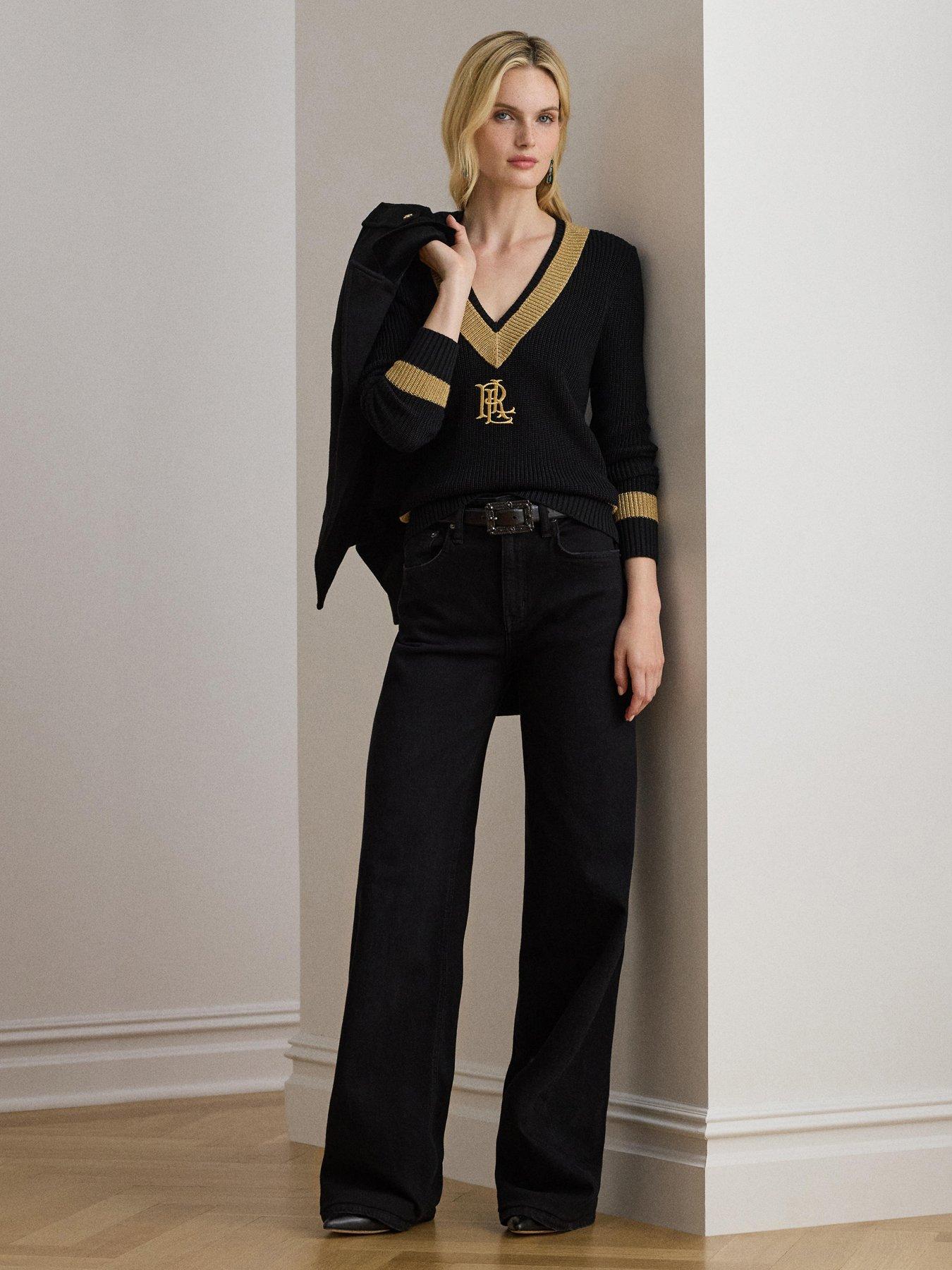  image of lauren-by-ralph-lauren-meren-knitted-jumper-blackrelic-gold