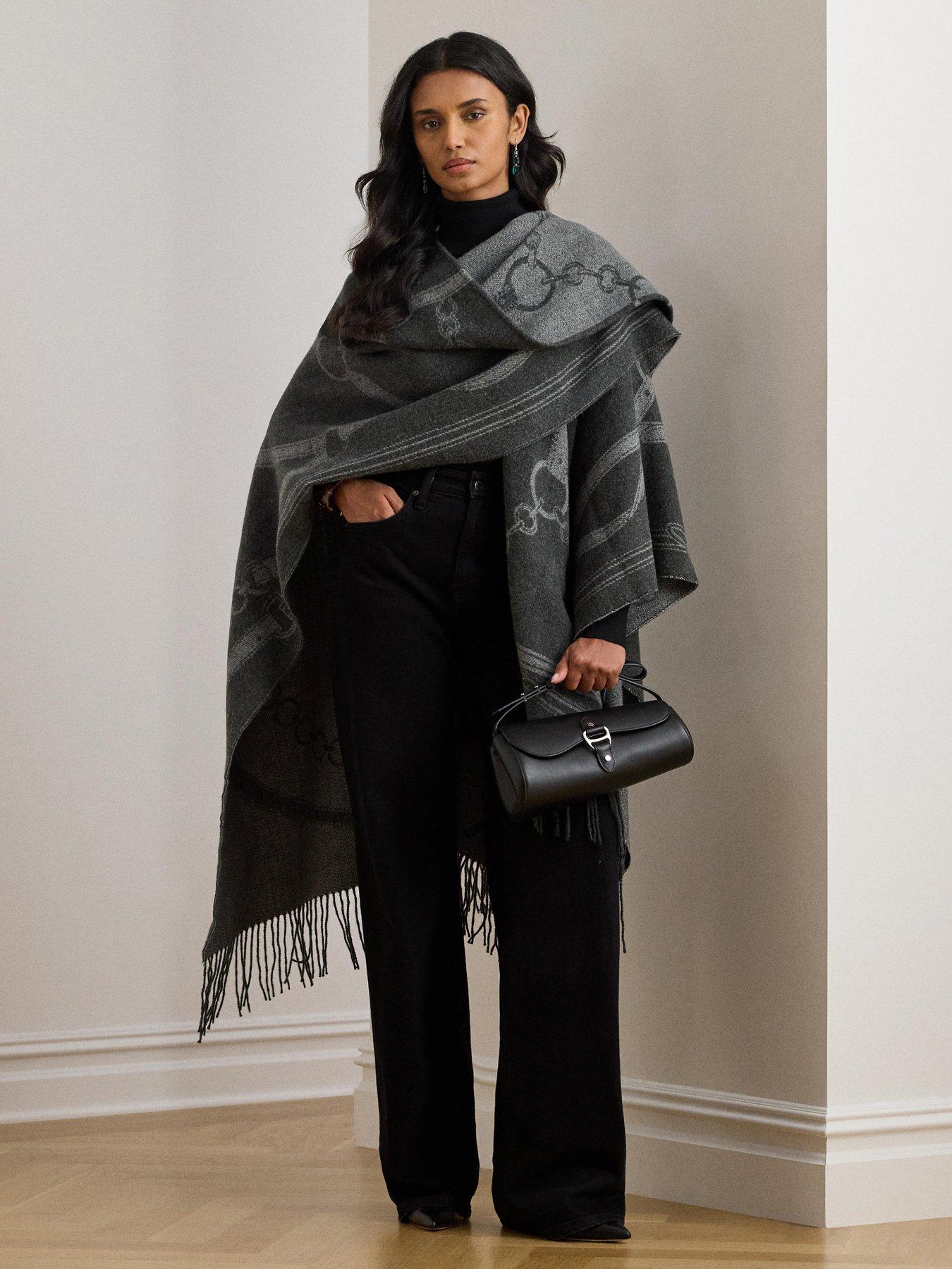  image of lauren-by-ralph-lauren-jacquard-knitted-cape-grey