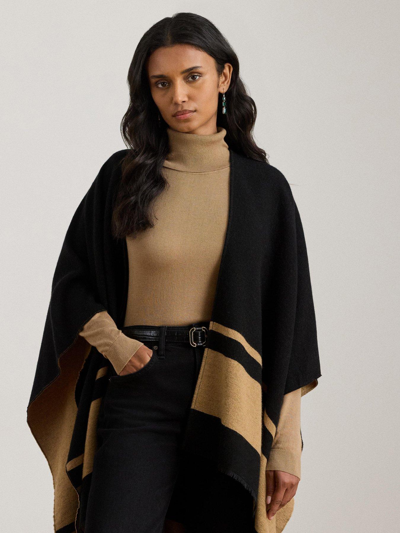  image of lauren-by-ralph-lauren-jacquard-knitted-cape-blackcamel