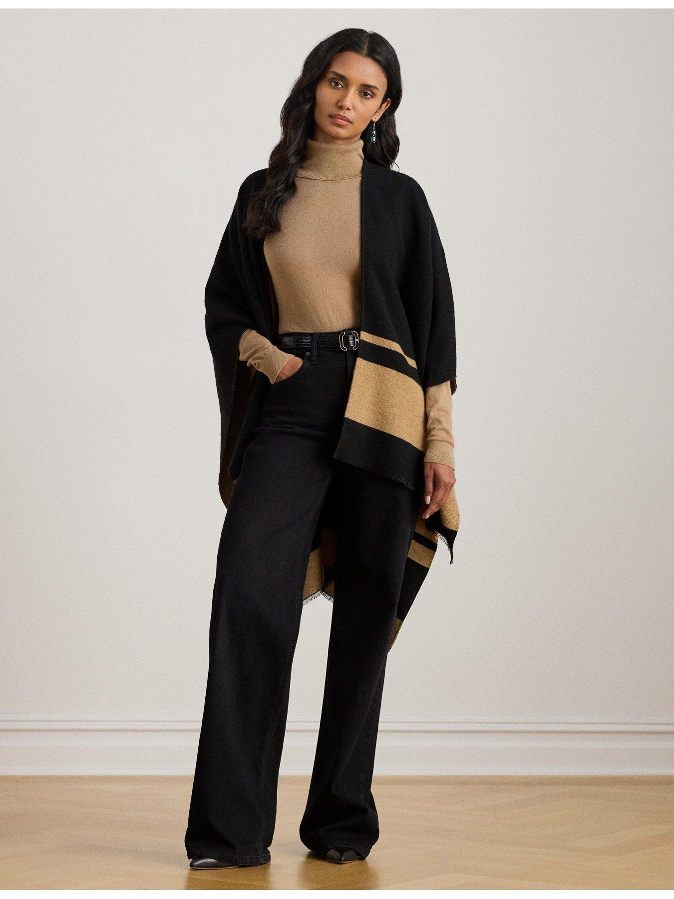  image of lauren-by-ralph-lauren-jacquard-knitted-cape-blackcamel