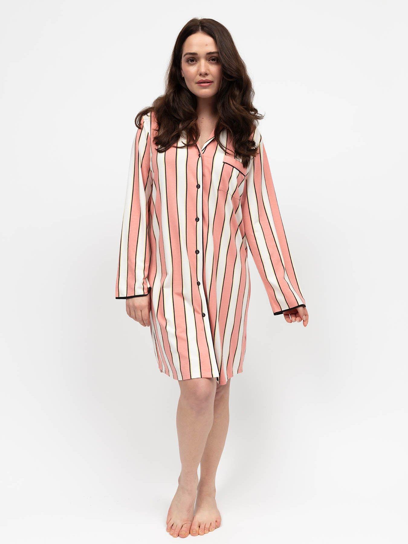 undefined Stripe Printed Jersey Long Sleeve Night Shirt - Bonnie Pink