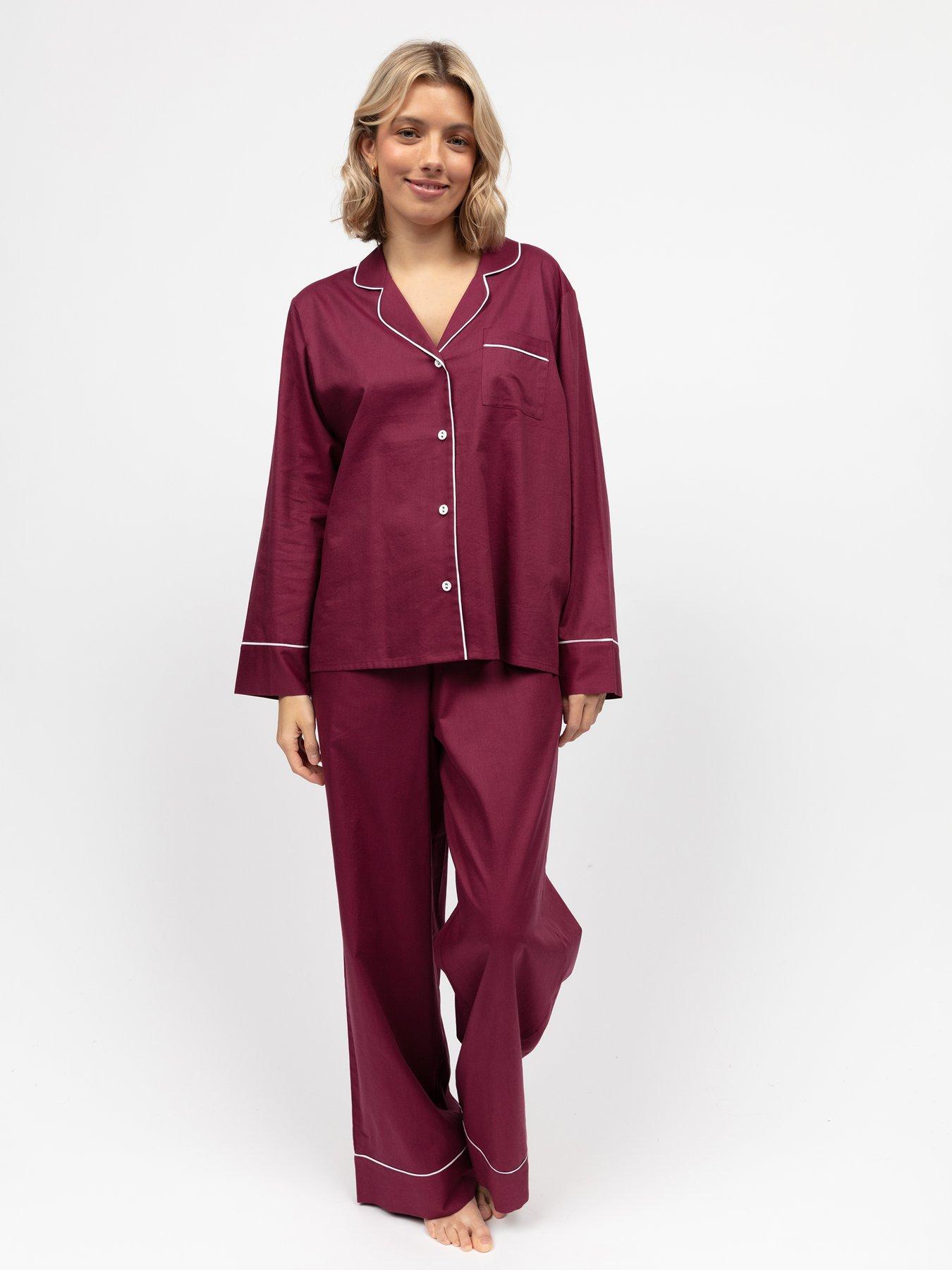 undefined Hotel PJ Ox Blood Long Sleeve Wide Leg PJ Set - Red