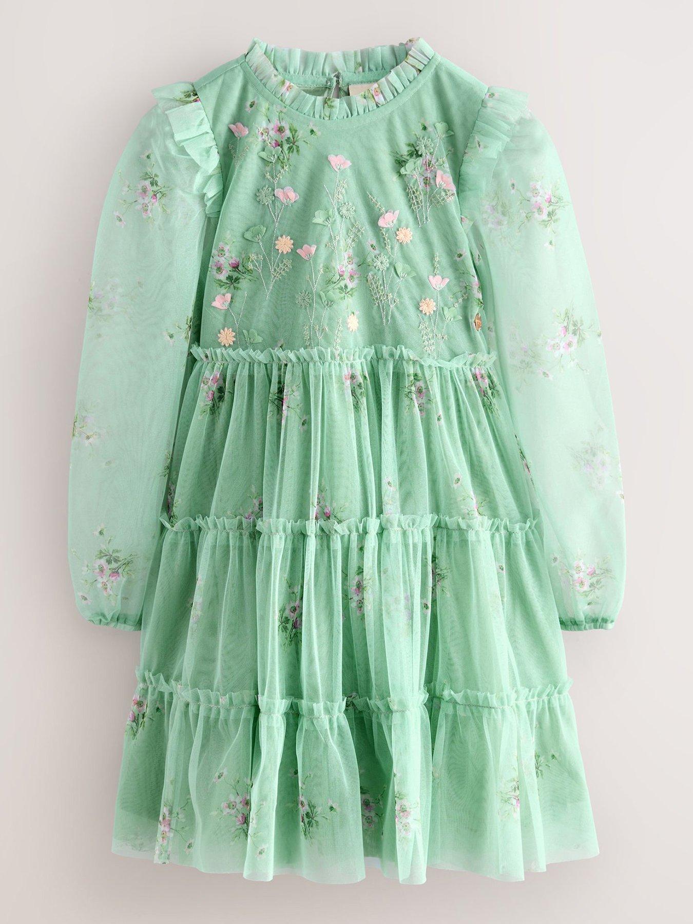 undefined Kids Floral Tiered Dress - Green