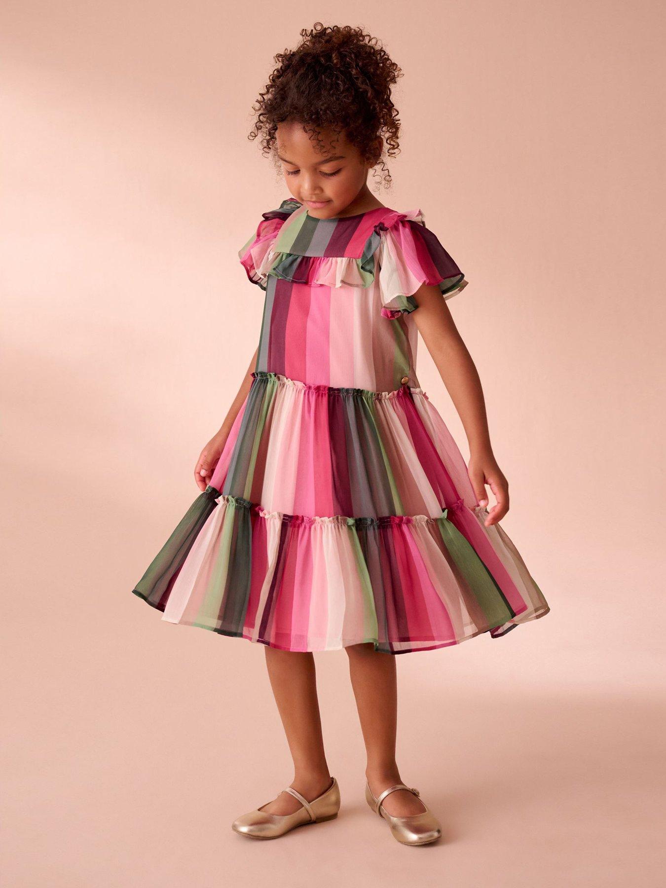 undefined Girls Multi Stripe Dress - Pink