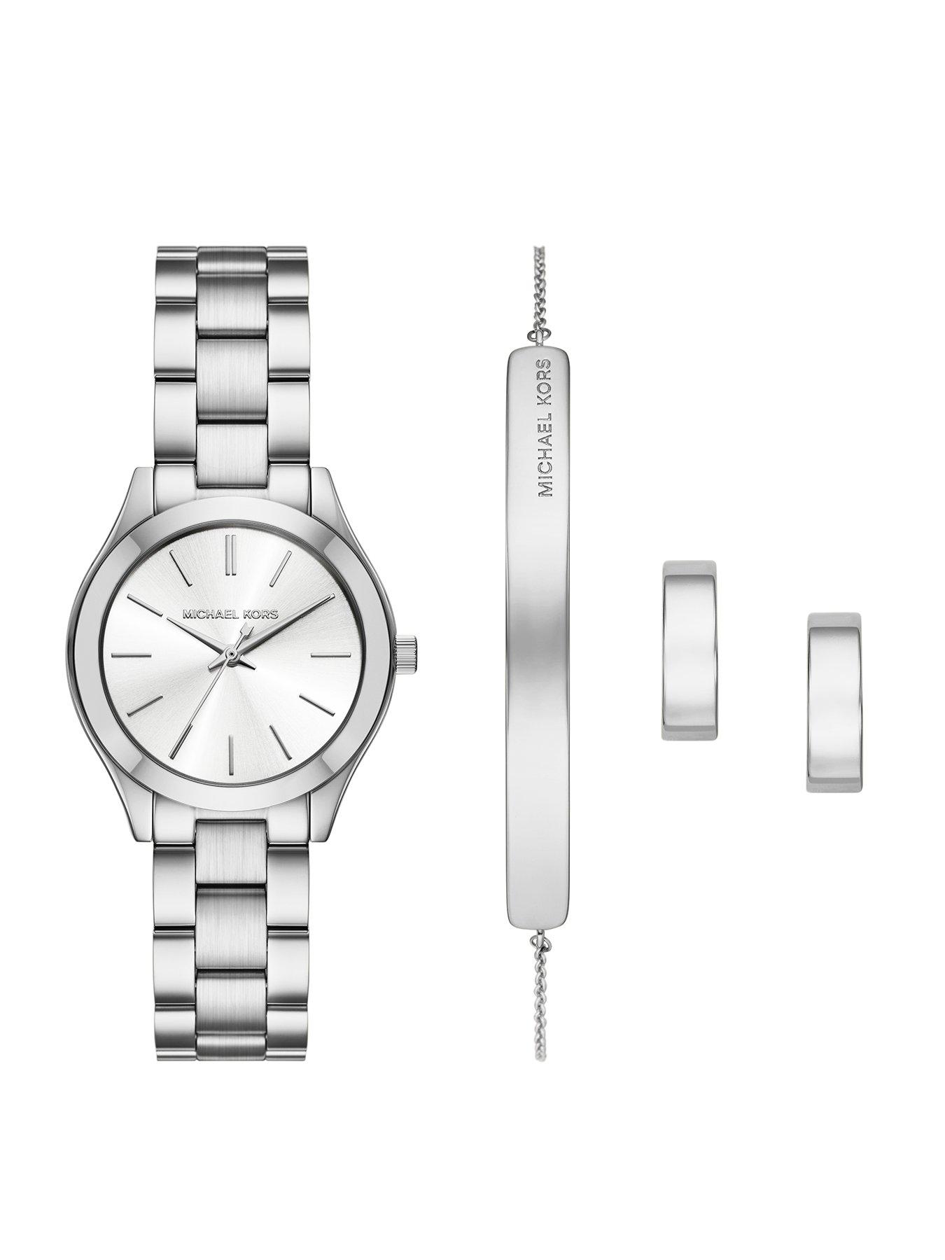 undefined Women's Slim Runway Three-Hand Stainless Steel Watch Gift Set, MK7563SET
