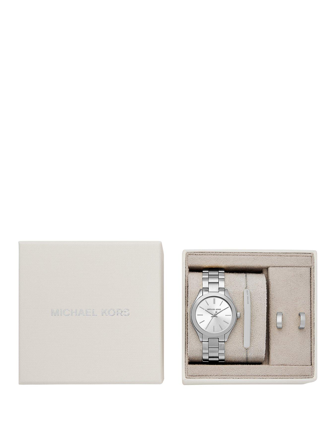 Michael Kors Women's Slim Runway Three-Hand Stainless Steel Watch Gift Set, MK7563SET