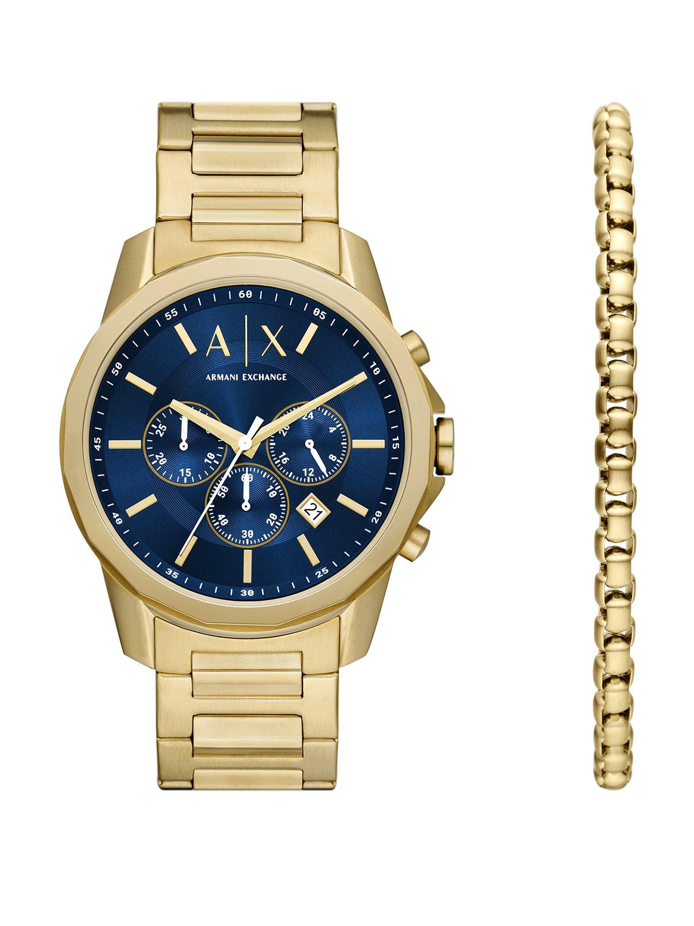 undefined Men's Chronograph Stainless Steel Watch And Bracelet Set Ax7151 - Gold
