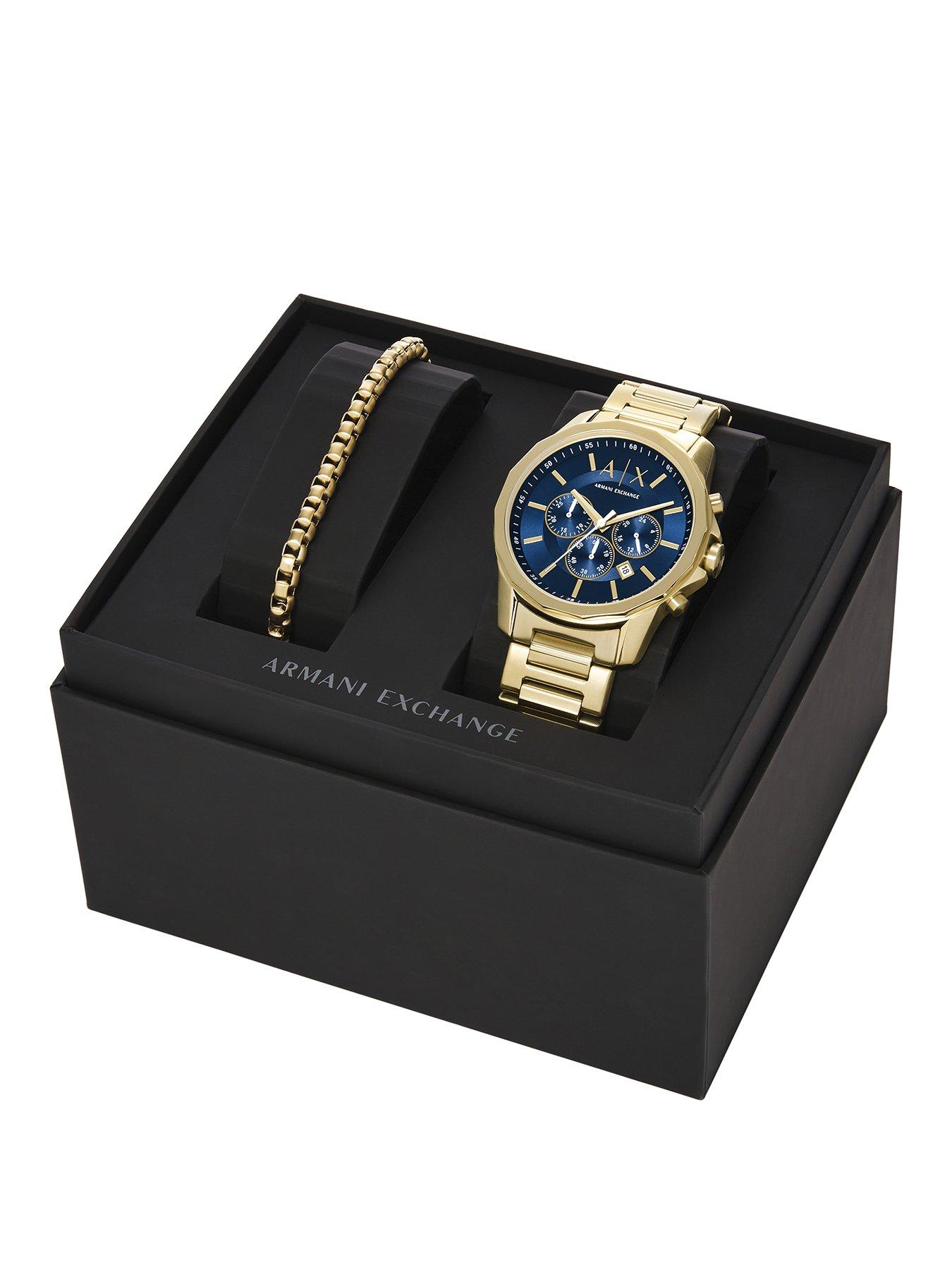 Armani Exchange Men's Chronograph Stainless Steel Watch And Bracelet Set Ax7151 - Gold