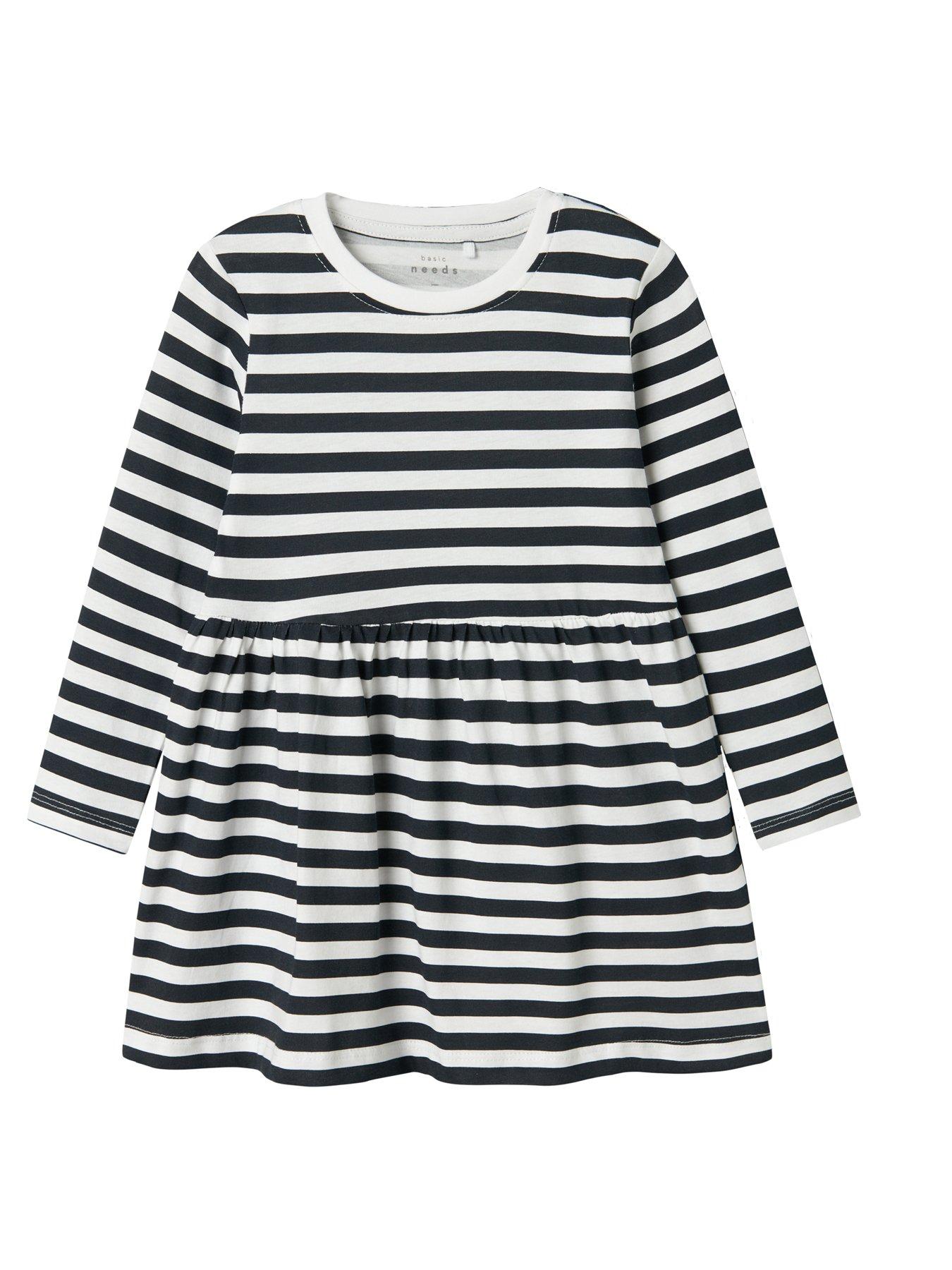  image of name-it-mini-girls-stripe-long-sleeve-jersey-dress-navywhite