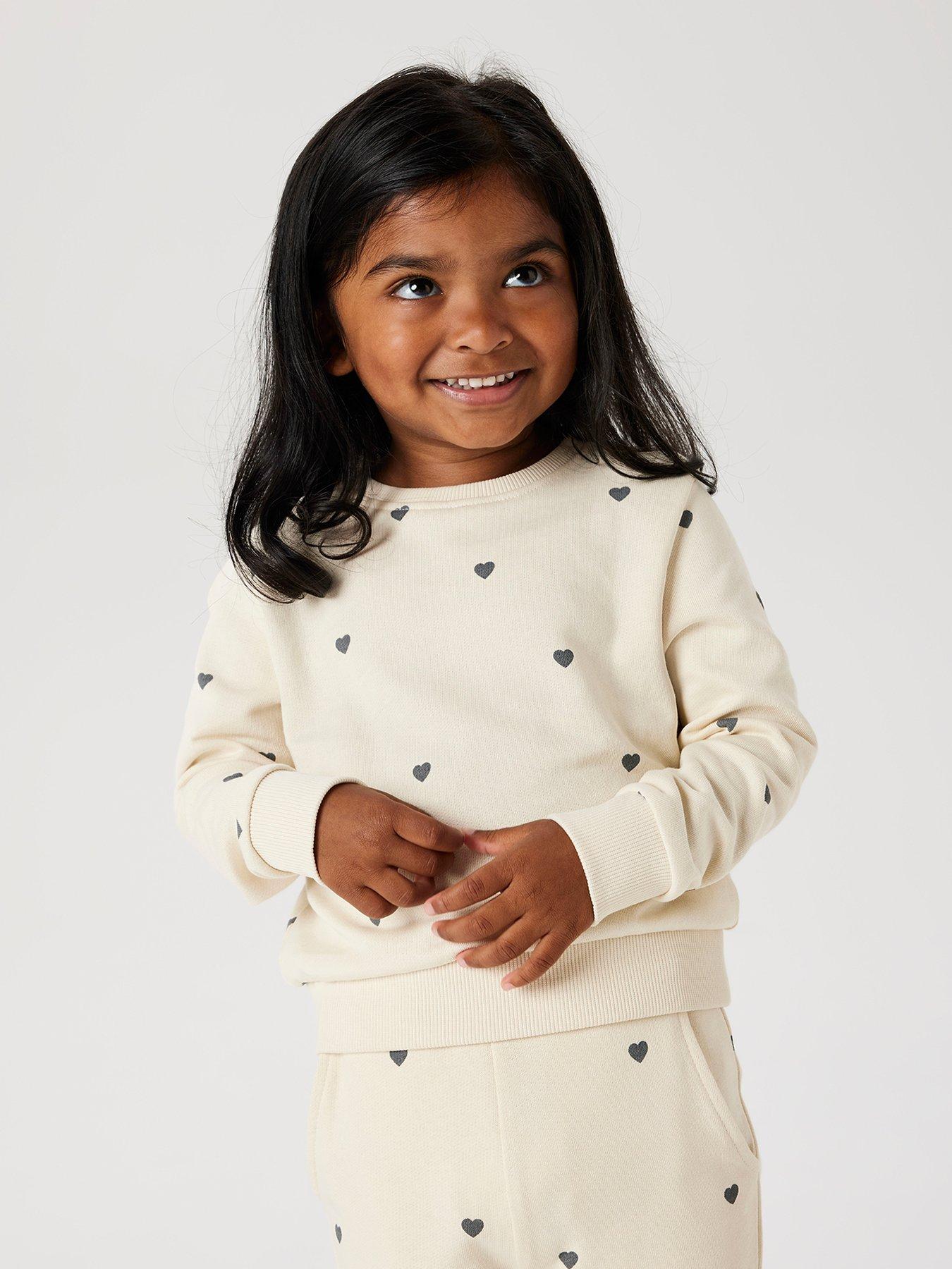 undefined Mini Girls Heart Print Co-Ord Sweat - Cream