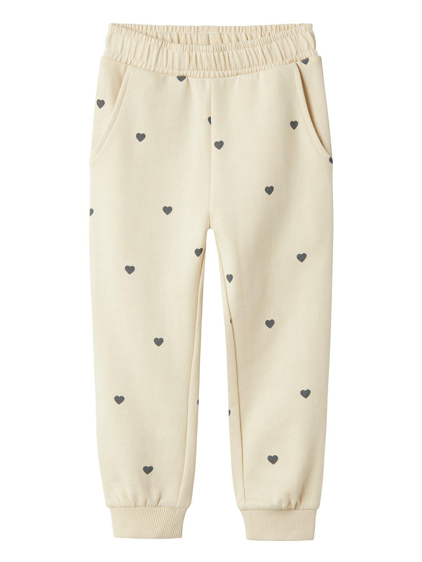 undefined Mini Girls Heart Print Co-Ord Joggers - Cream