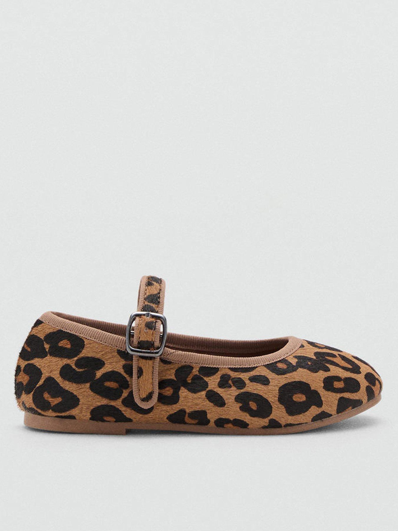 undefined Younger Girls Leopard Ballerina Shoes - Black
