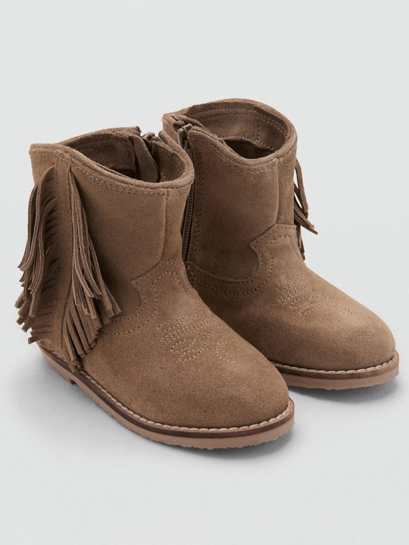 Image 2 of 4 of Mango Younger Girls Fringe Ankle Boots - Beige