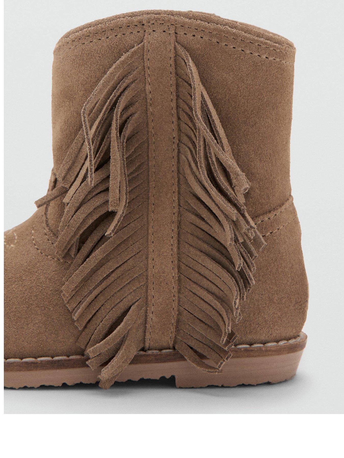 Image 3 of 4 of Mango Younger Girls Fringe Ankle Boots - Beige