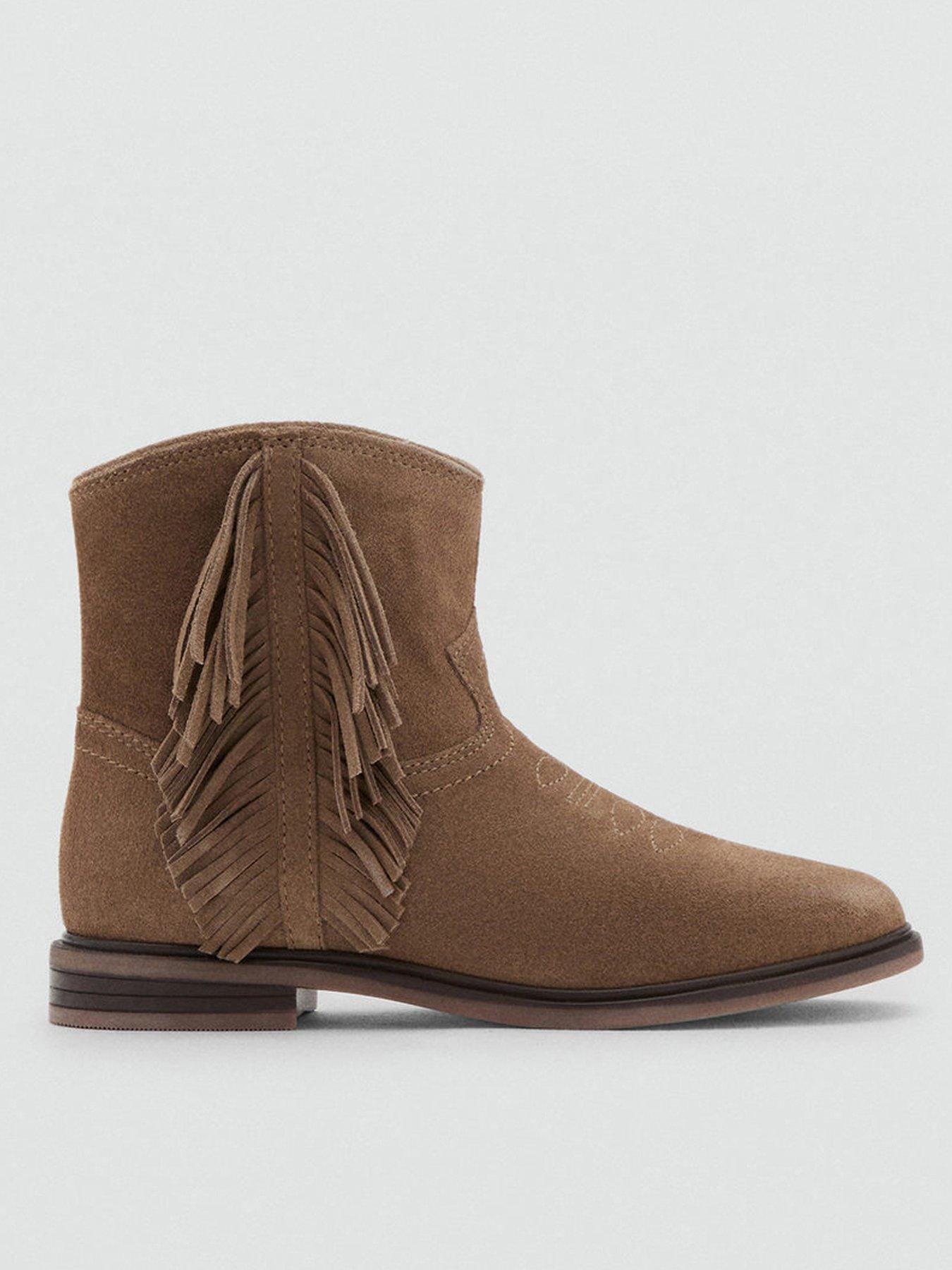 undefined Girls Fringe Ankle Boots - Beige