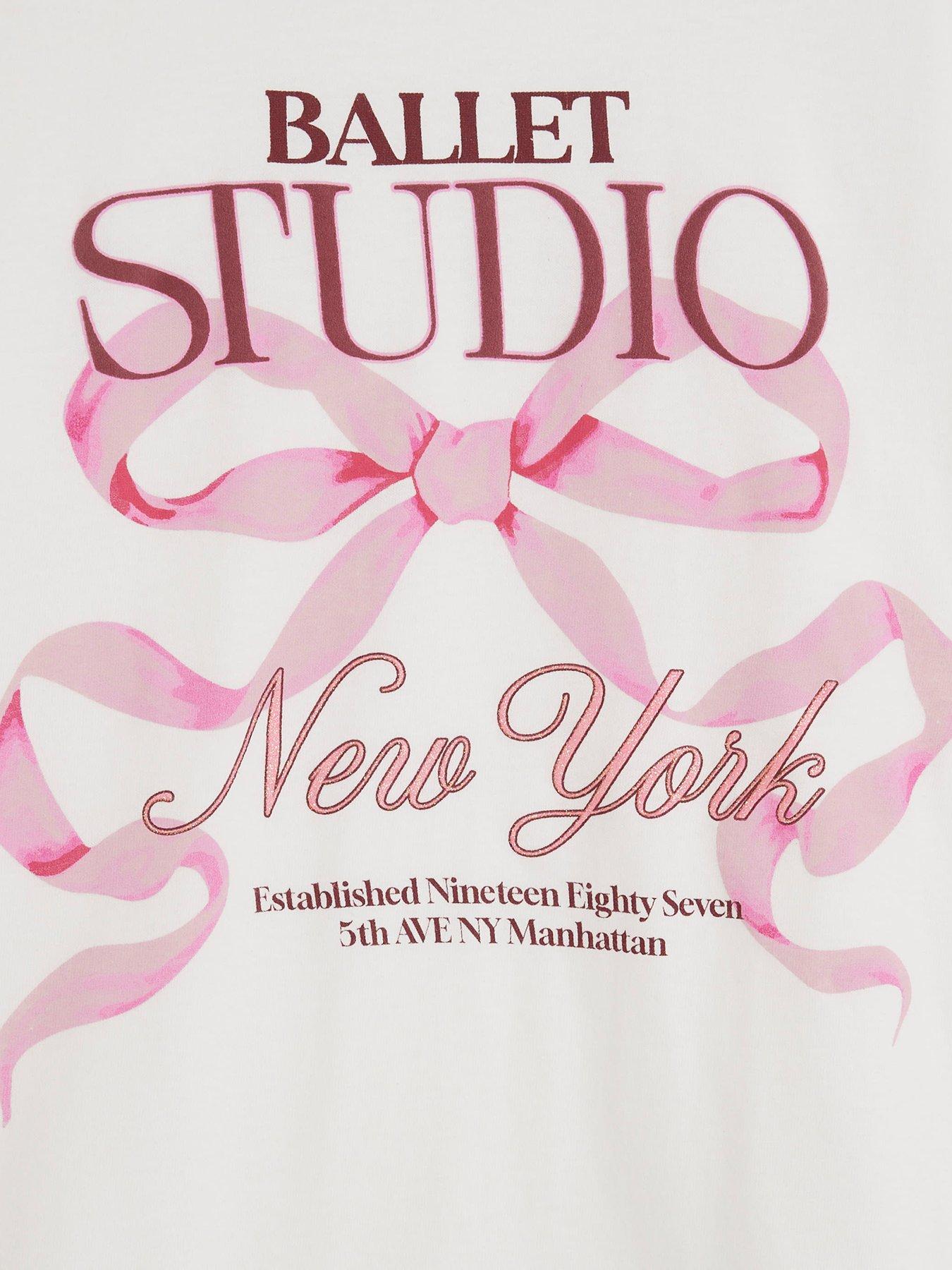 Image 3 of 4 of River Island Older Girls Ballet Studio Bow T-Shirt - White